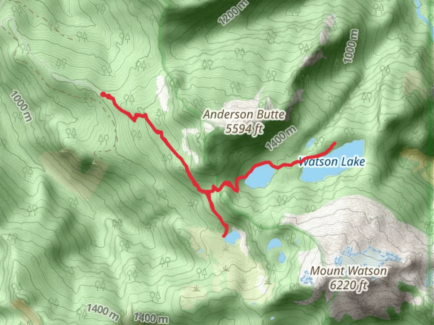 An image depicting the trail Lower Anderson-Watson Lakes Trail and its surrounding area.