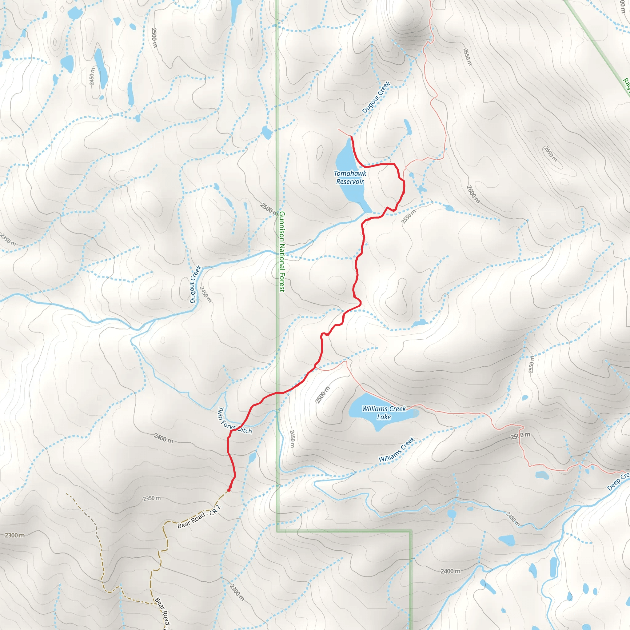 Tomahawk Reservoir Spur via Raggeds Trail mobile static map