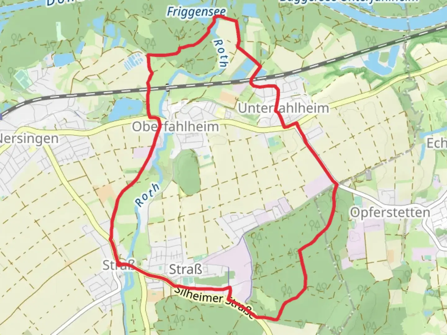 An image depicting the trail Klassenhart, Oberfahlheim and Grießholz Loop and its surrounding area.