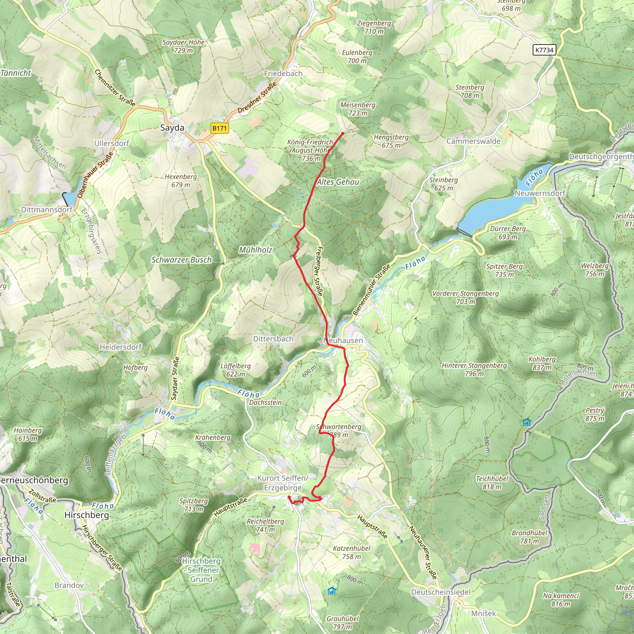 Kreuztanne to Pinge Geyerin via Rundwanderweg Sayda mobile static map