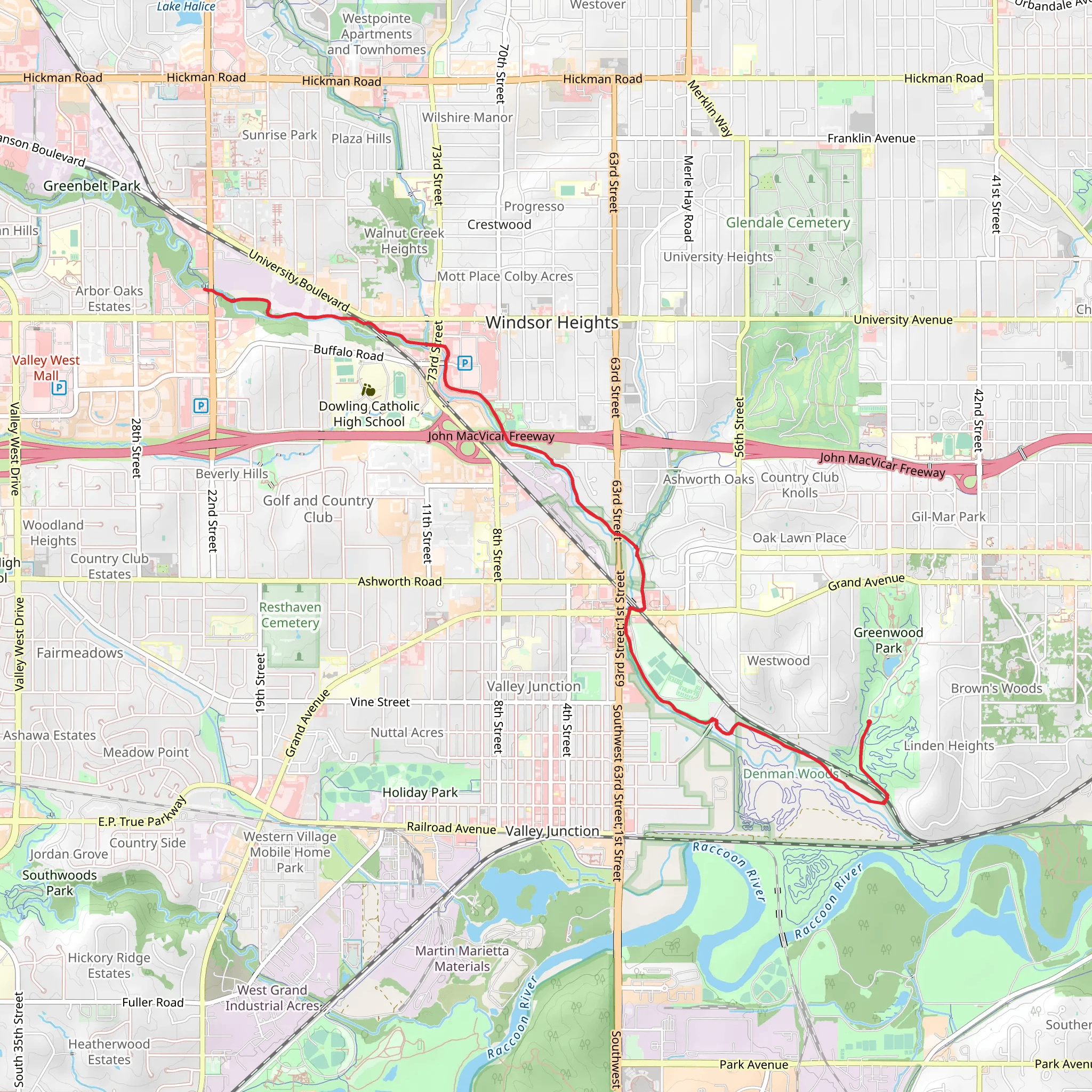 Walnut Creek and Clive Greenbelt via Bill Riley Trail mobile static map