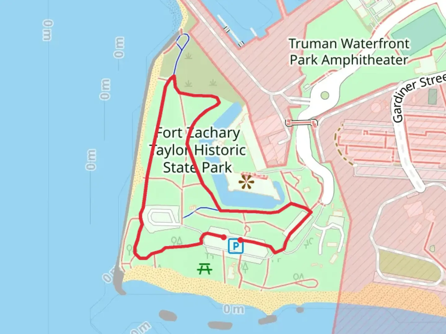 An image depicting the trail Fort Zachary Taylor Historic State Park Loop and its surrounding area.