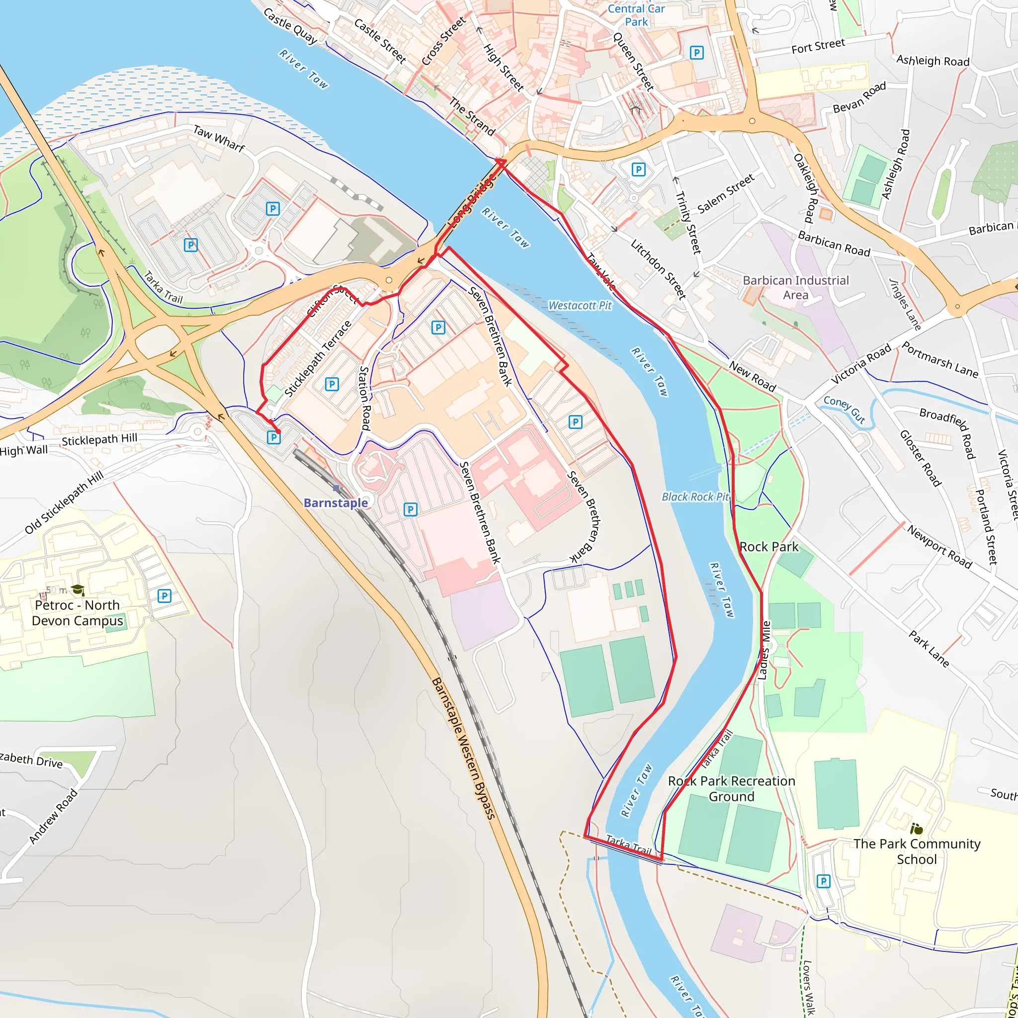 River Taw Walk from Barnstaple Station mobile static map