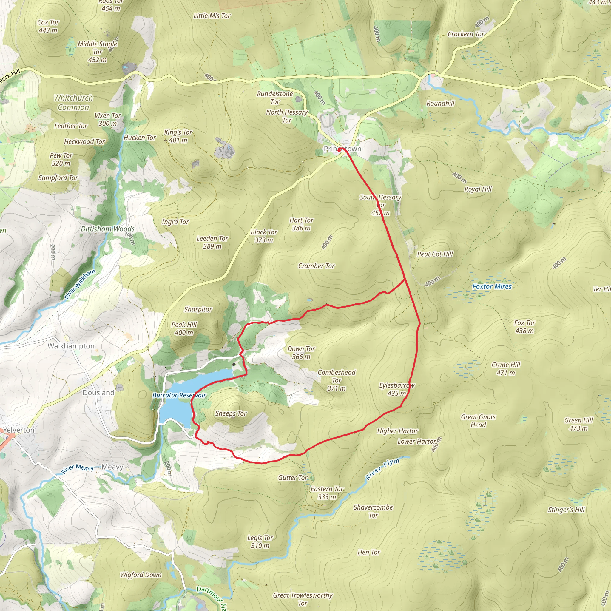 South Hessary Tor and Burrator Reservoir Loop mobile static map