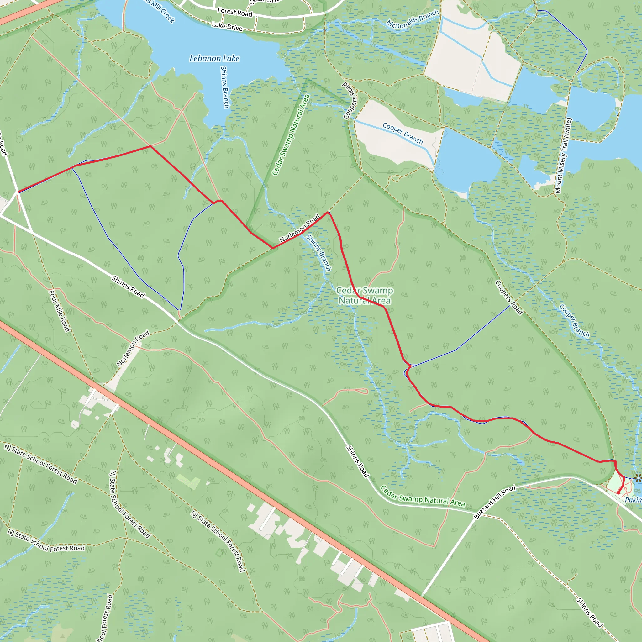 Batona Trail and Cranberry - Red Trail mobile static map