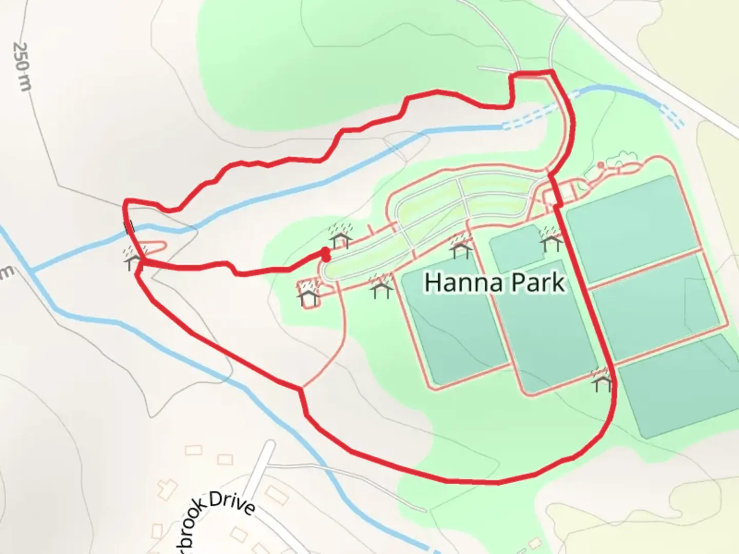 An image depicting the trail Hanna Park Loop and its surrounding area.