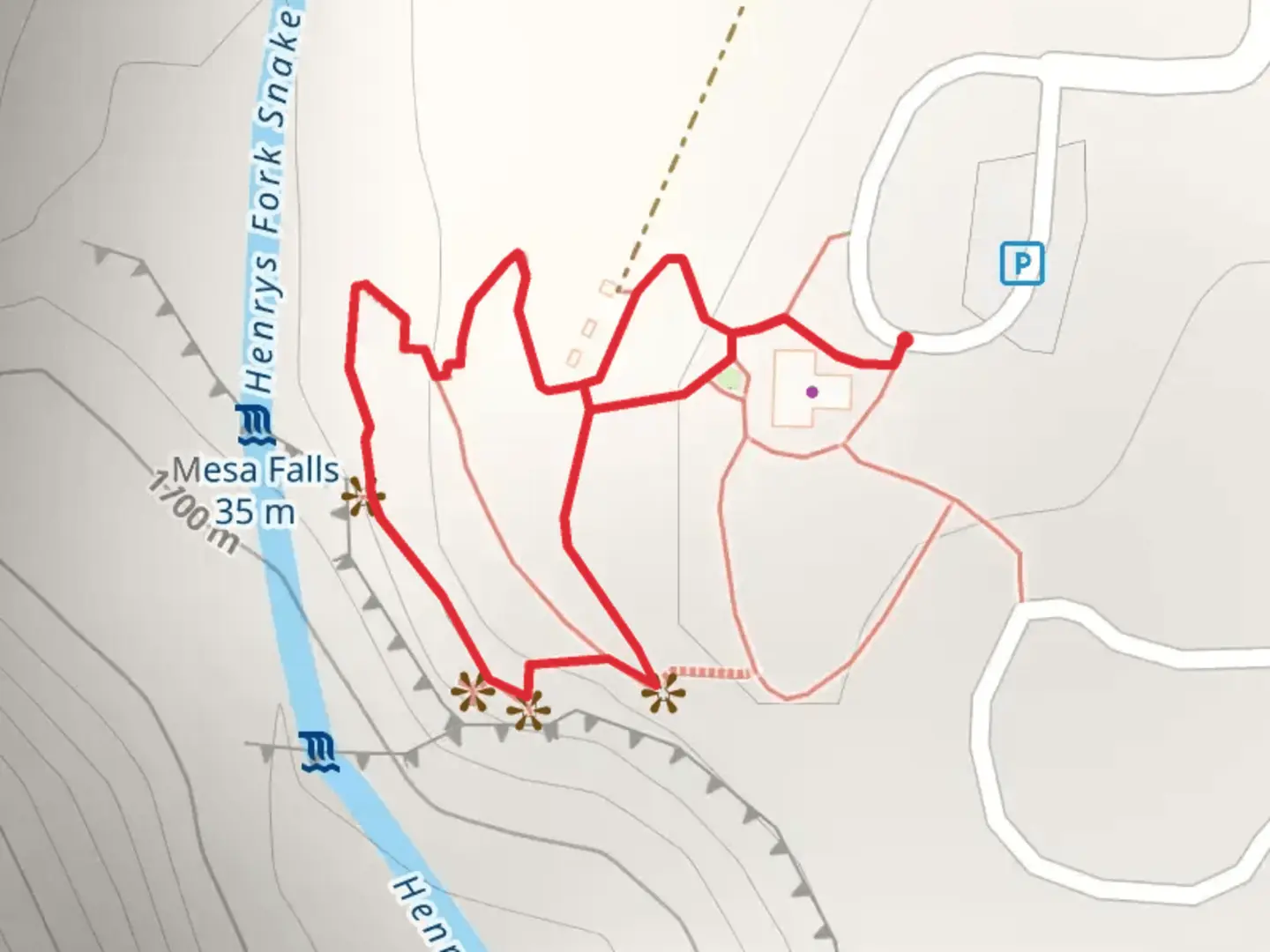 An image depicting the trail Upper Mesa Falls Road Loop and its surrounding area.