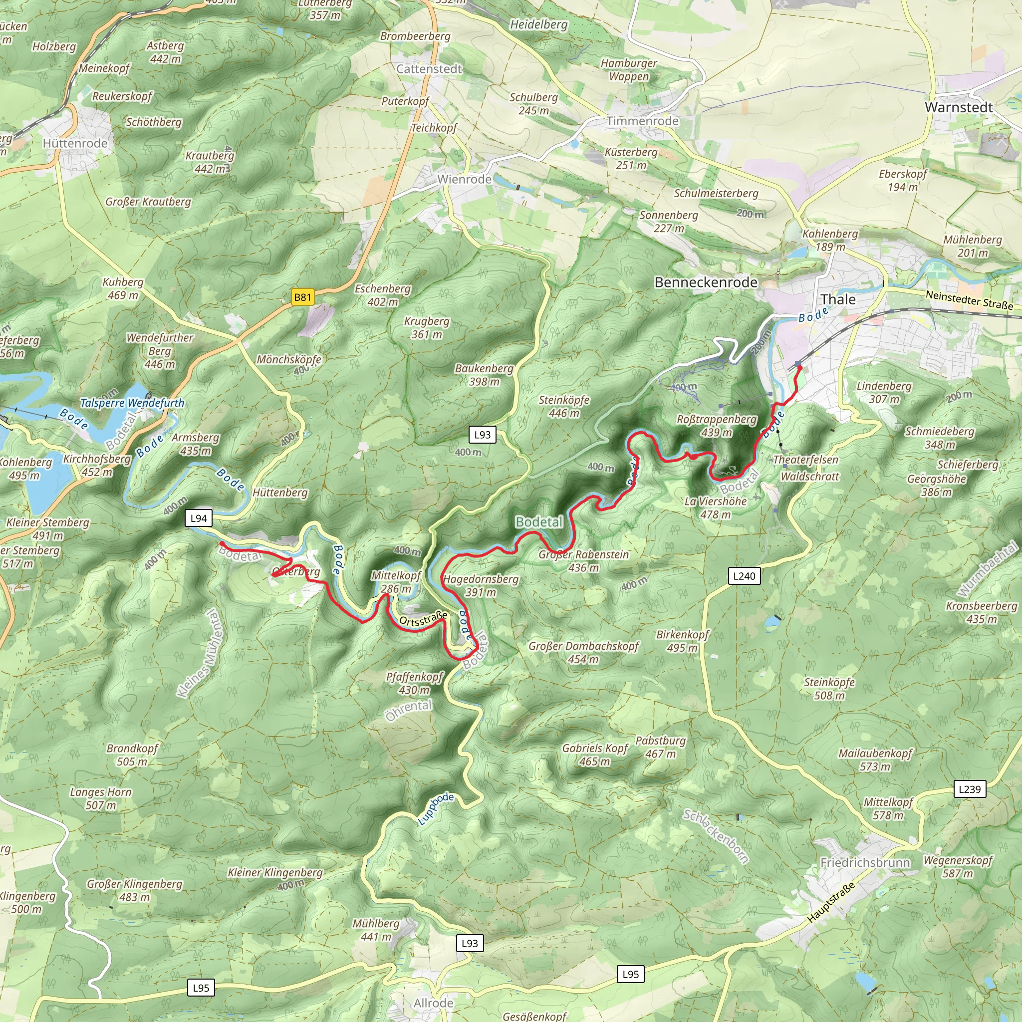 Bode River and Bodetal via Harzer Hexen Stieg mobile static map
