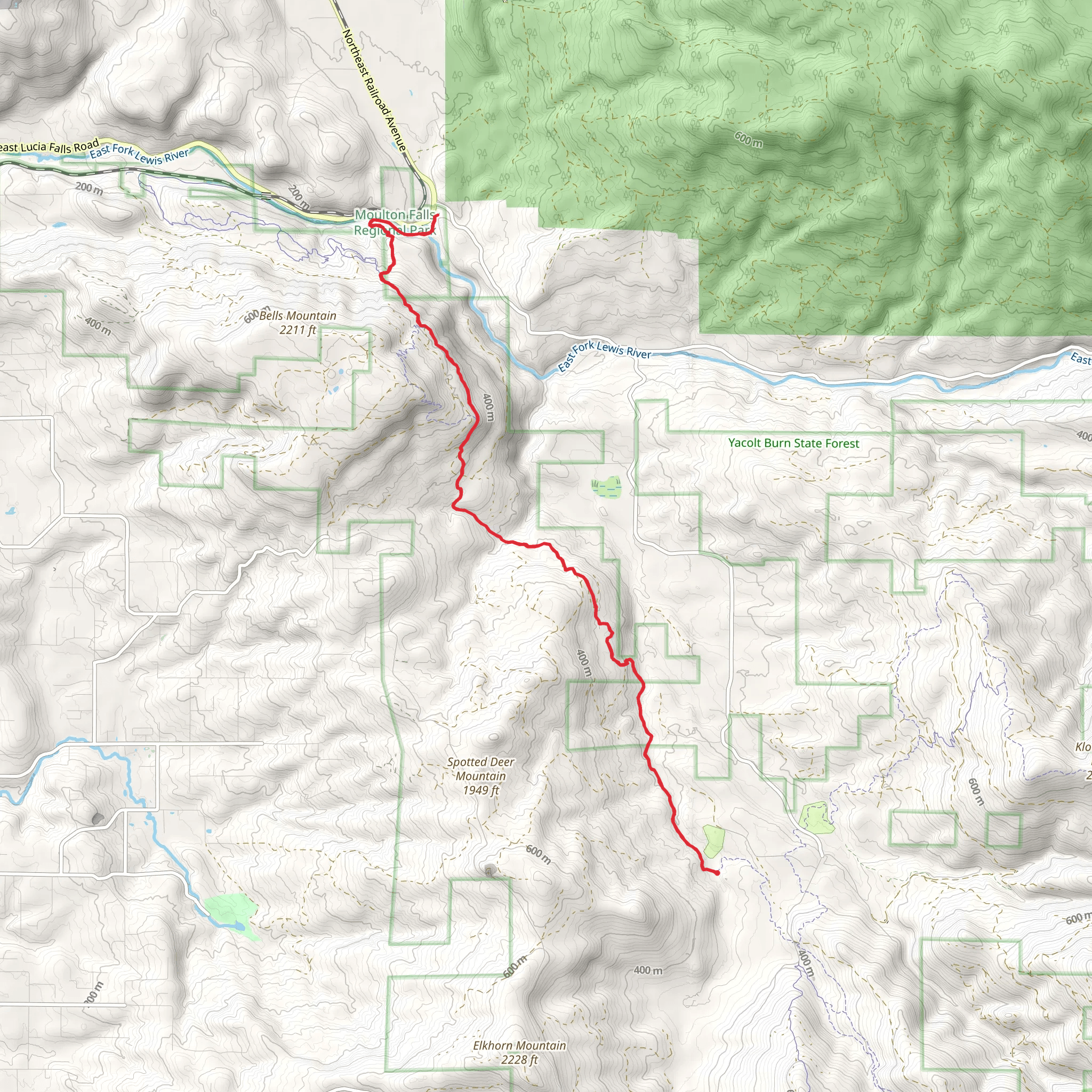 Bells Mountain Trail and East Fork of the Lewis River Trail mobile static map