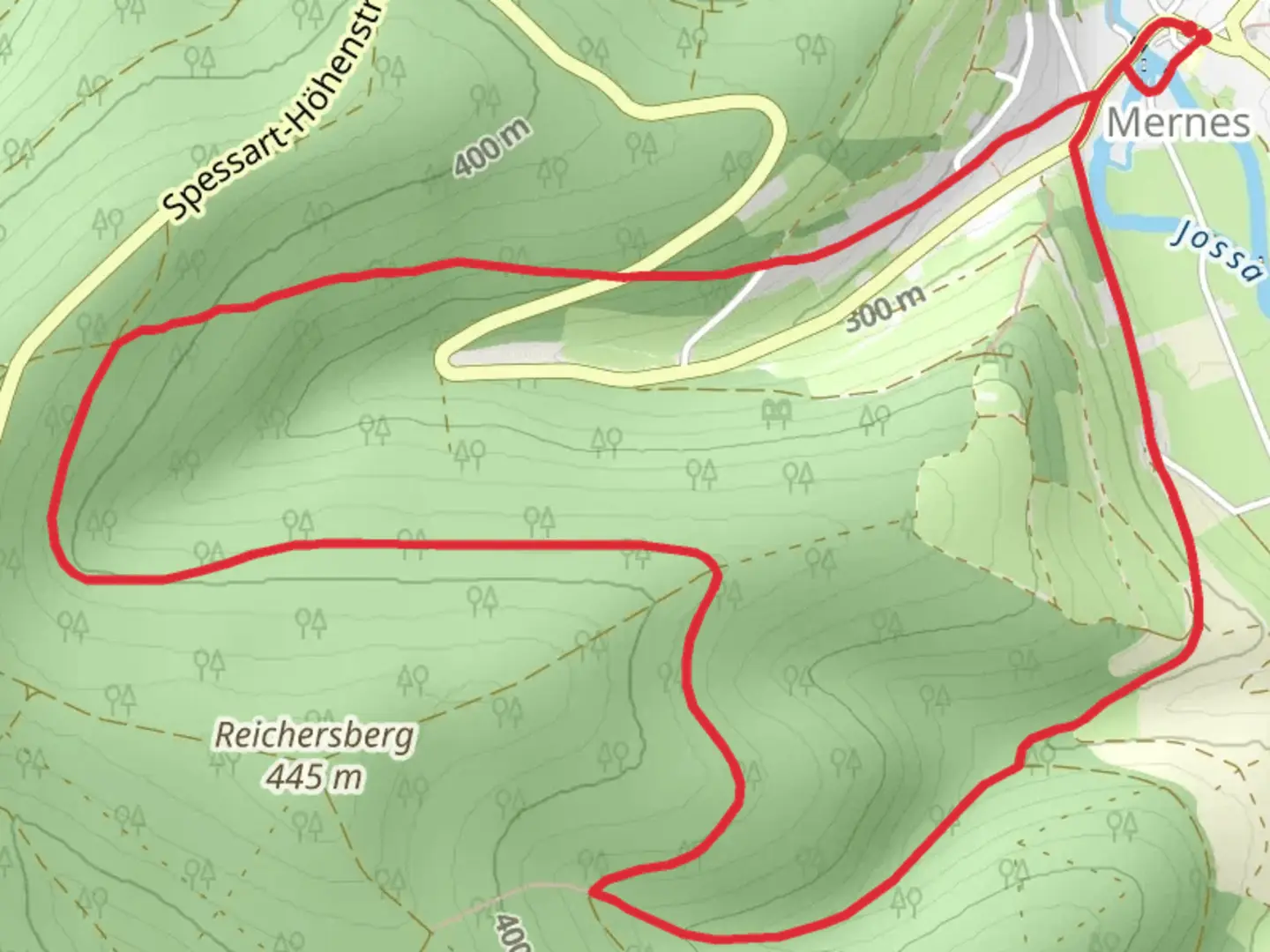 An image depicting the trail Mernes Wanderweg Apfel and Fichte and its surrounding area.