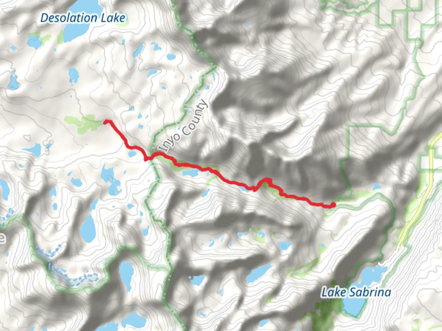 An image depicting the trail Piute Pass and Piute Canyon Trail and its surrounding area.