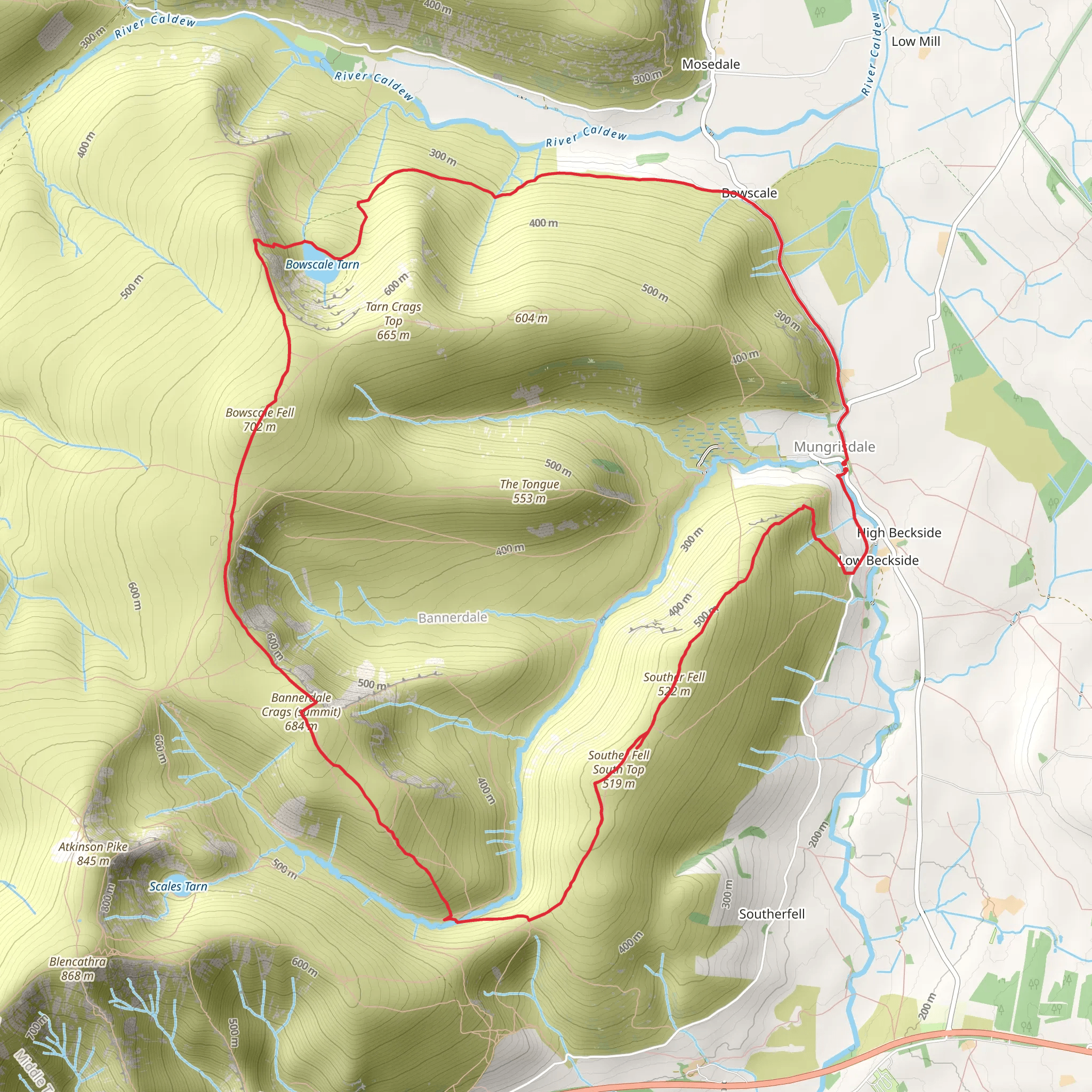 Souther Fell, Bannerdale Crags and Bowscale Tarn Loop from Mungrisdale mobile static map