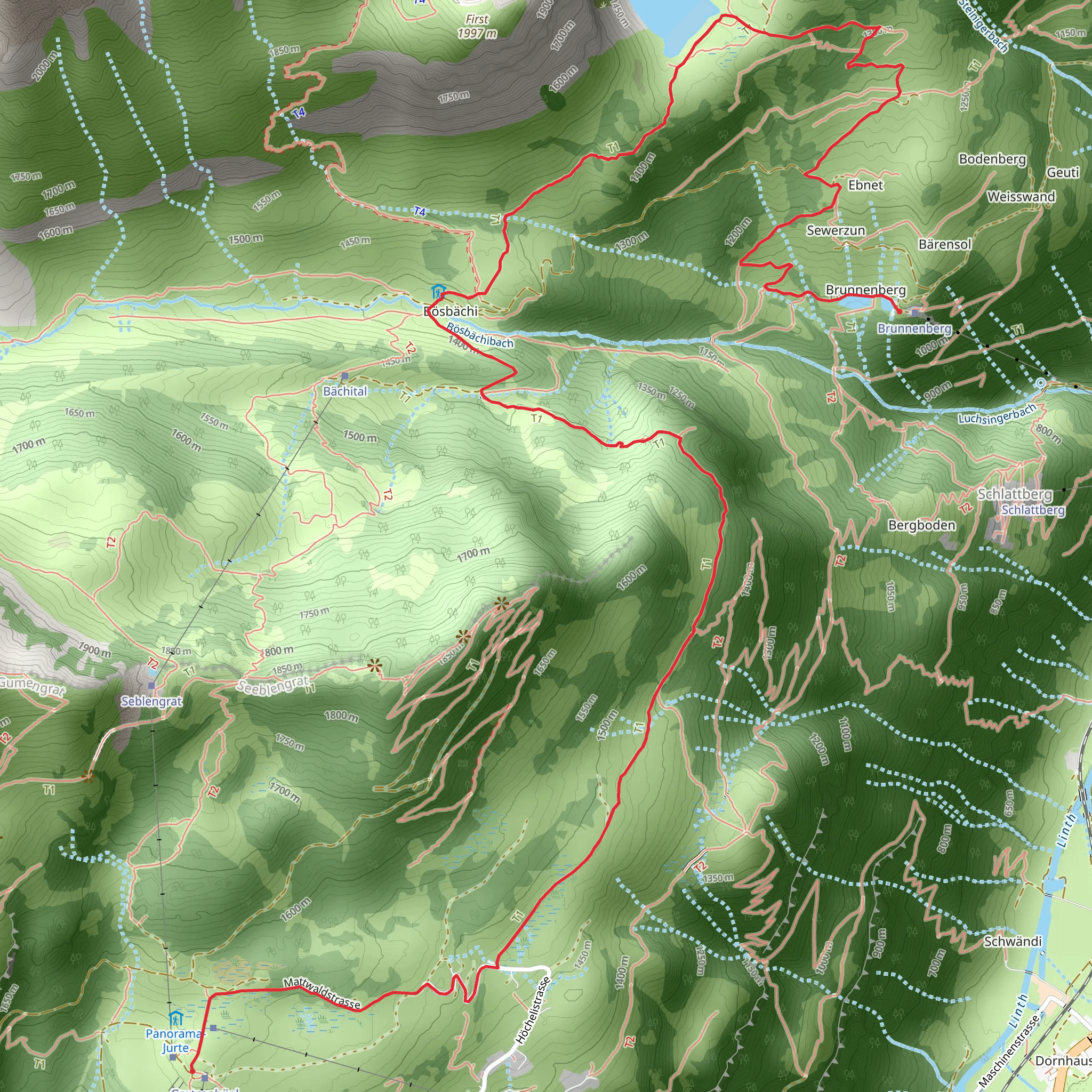 Grotzenbüel, Braunwald to Brunnenberg, Luchsingen Trail mobile static map