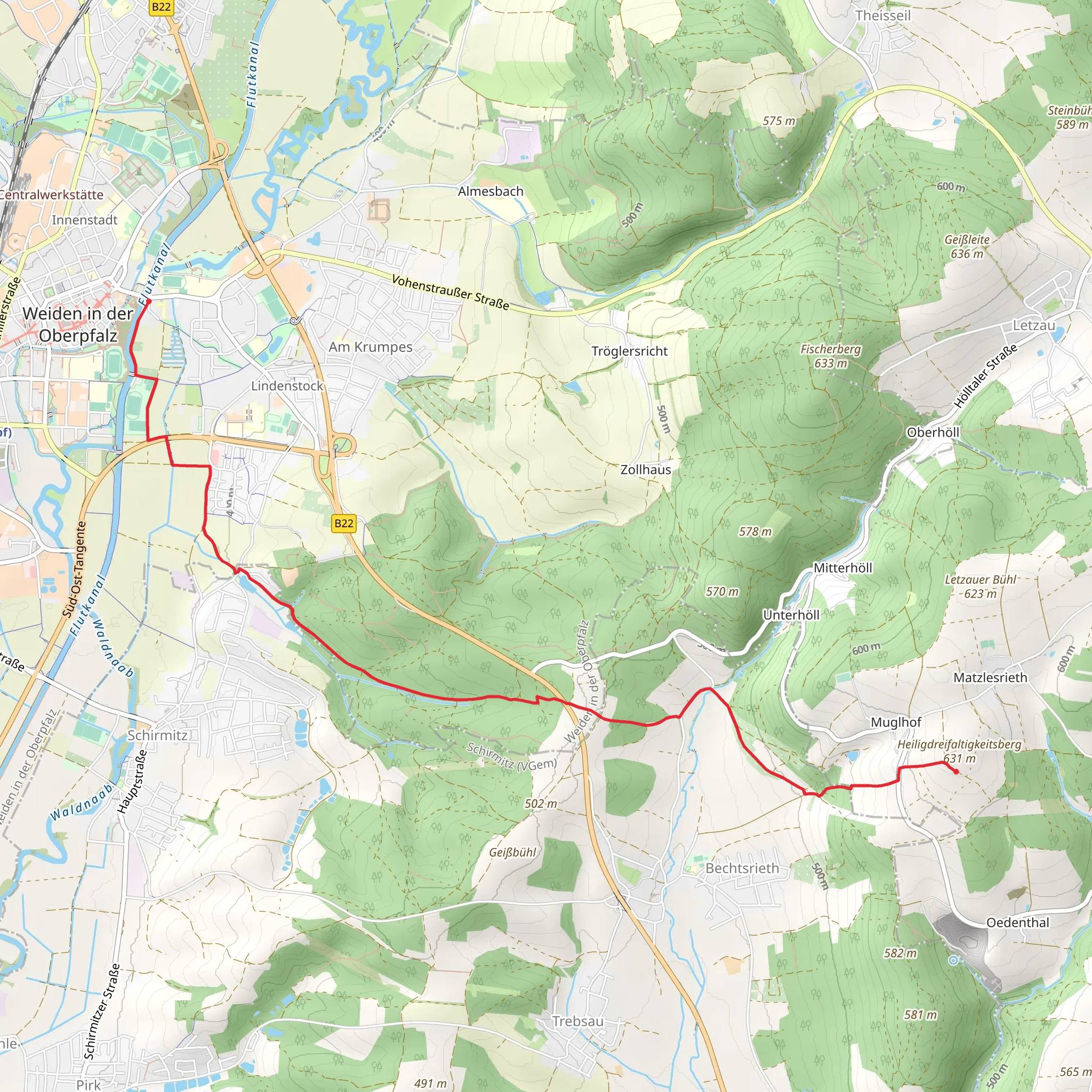 Weiden in der Oberpfalz to Muglhof Walk mobile static map