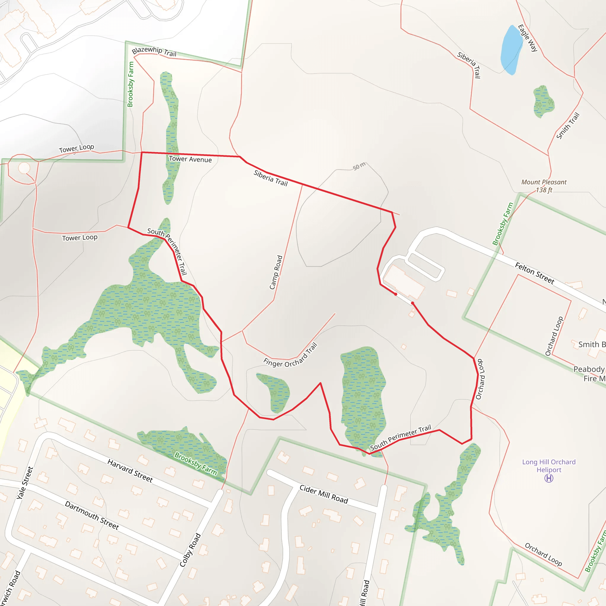 Brooksby Farm Loop via South Perimeter Trail mobile static map