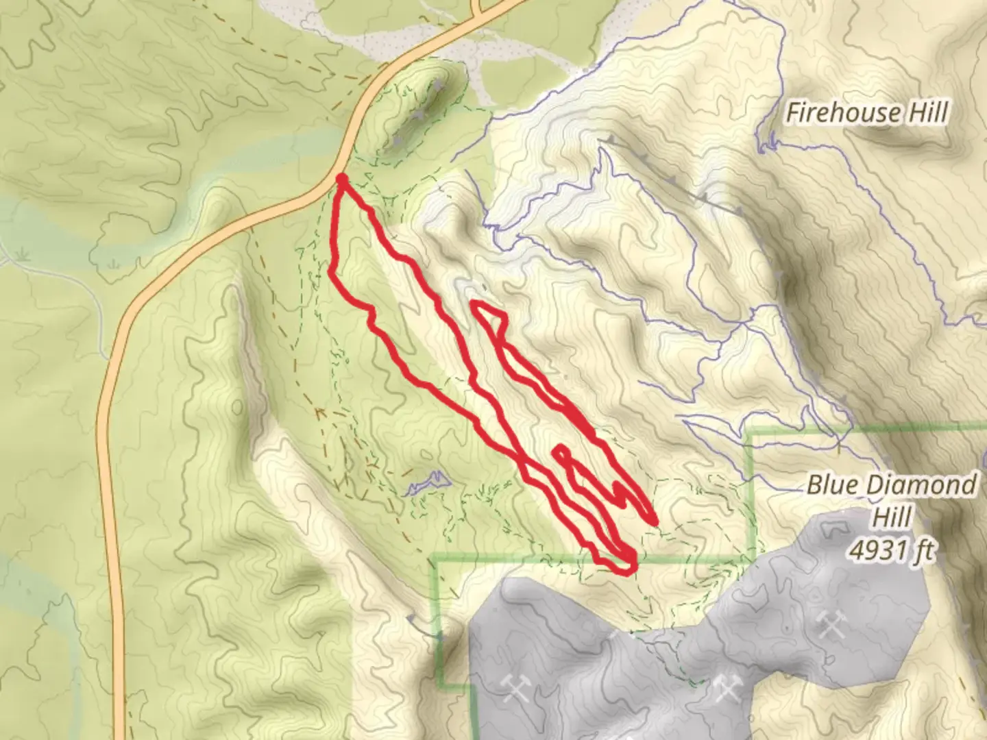 An image depicting the trail Rock Garden, 2nd Finger and Cat N the Hat Loop and its surrounding area.