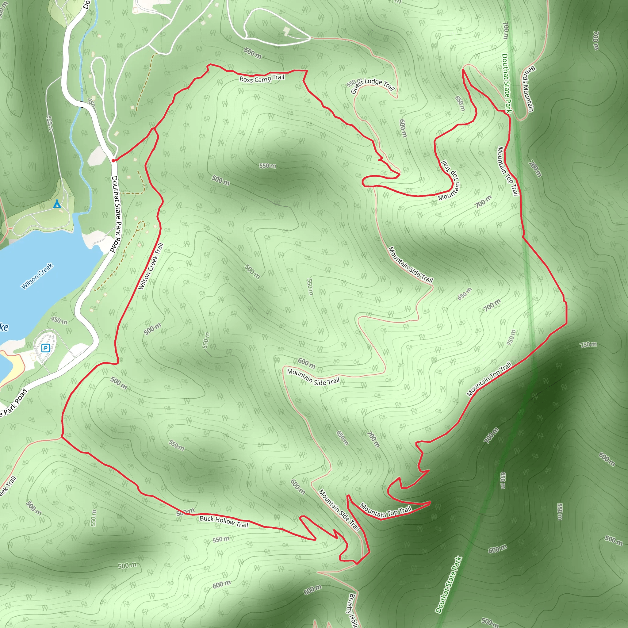 Ross Camp, Mountain Top and Buck Hollow Loop Trail mobile static map