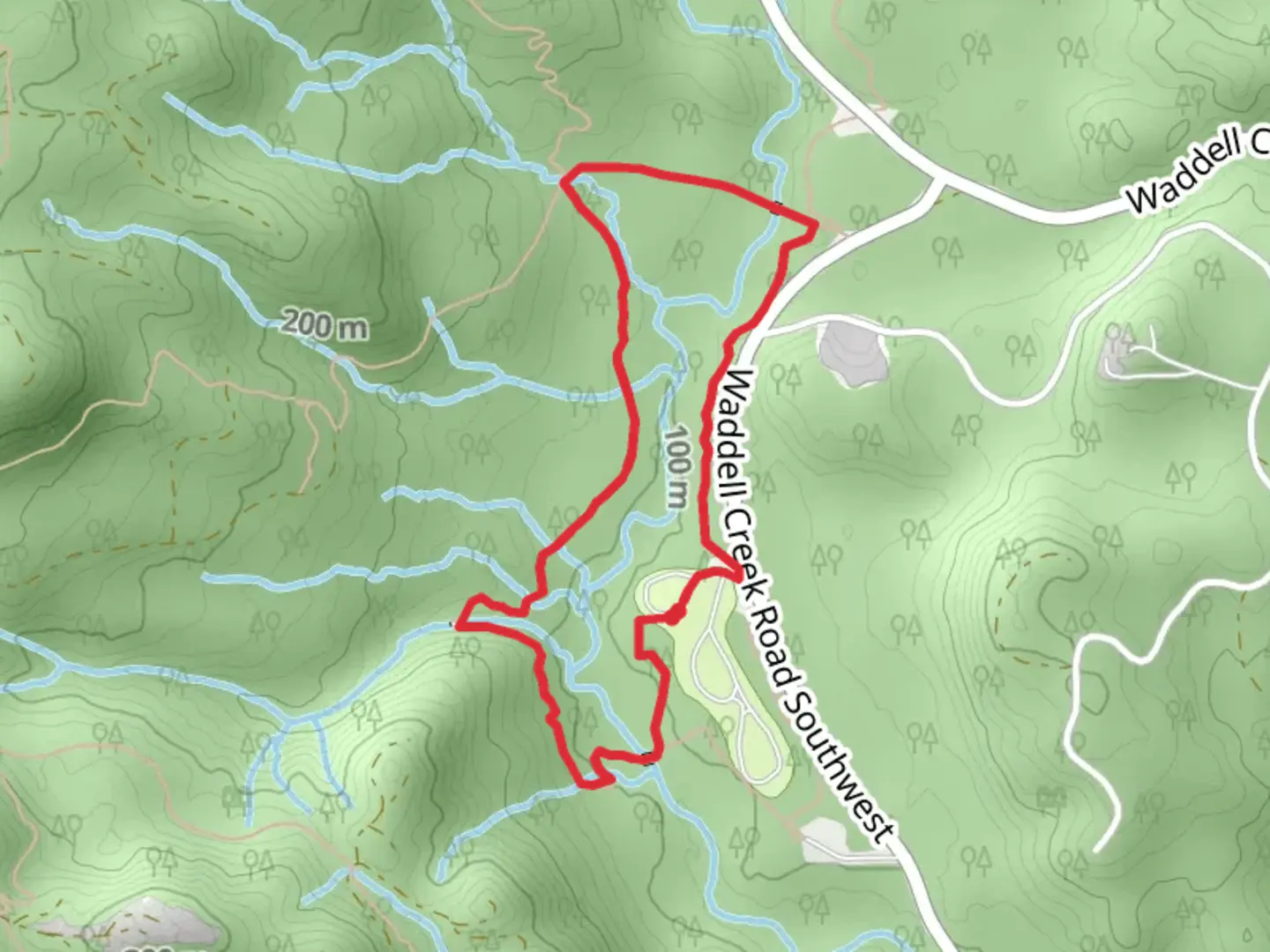 An image depicting the trail Waddell Basin West and Waddell Basin East Trail and its surrounding area.