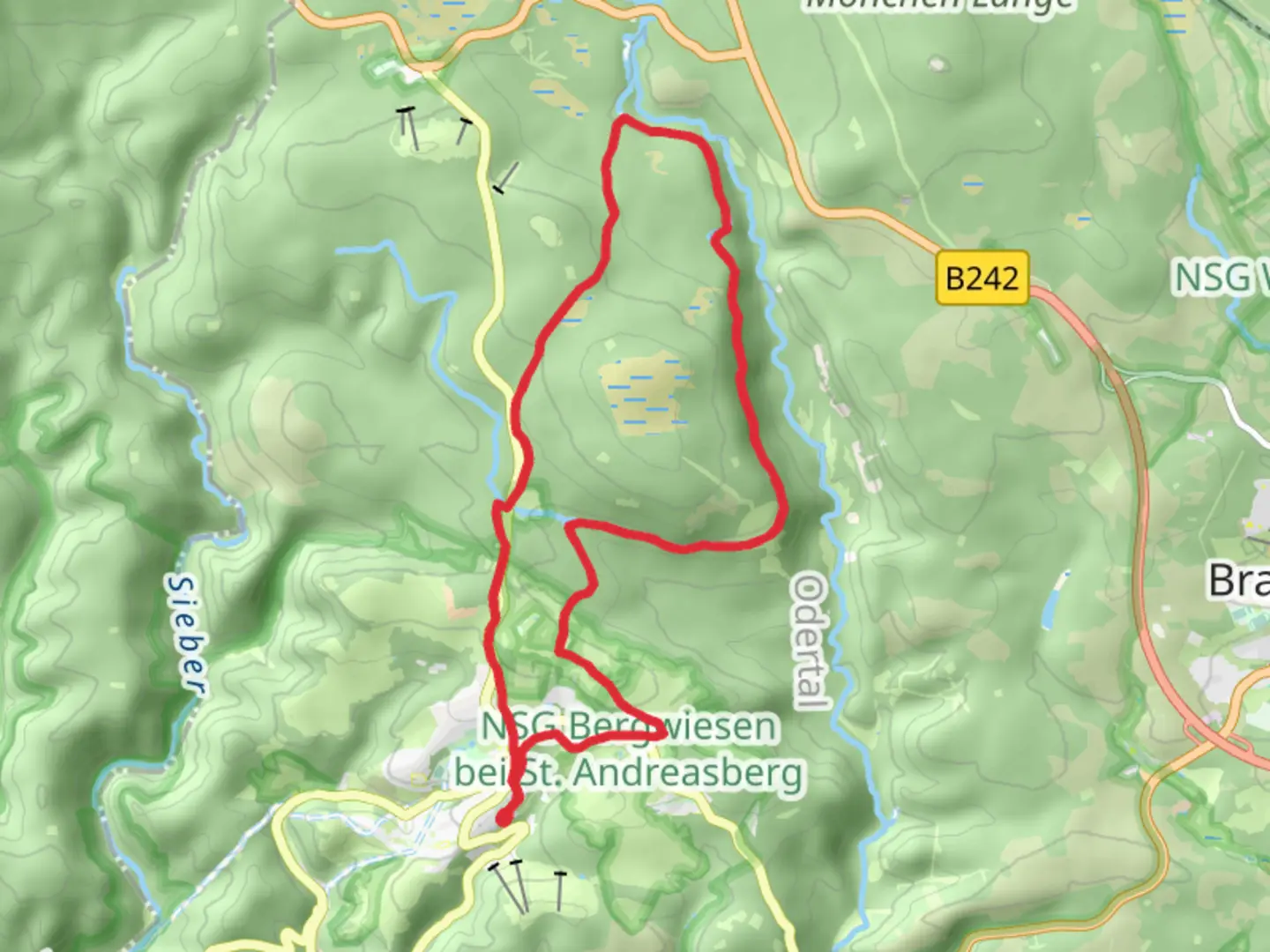 An image depicting the trail Andreasberg to Sarghai Loop and its surrounding area.