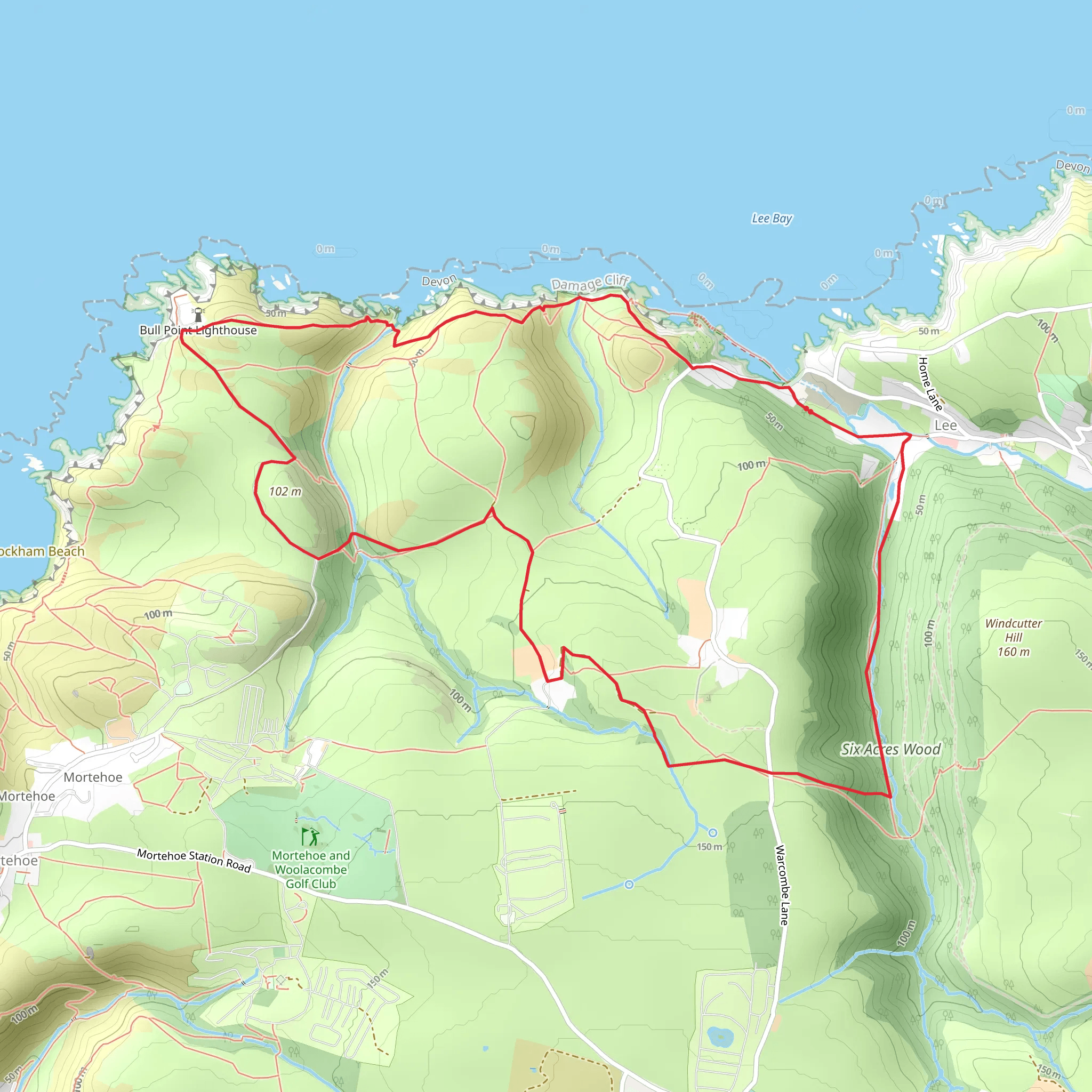Lee Bay Coastal Heathlands Walk mobile static map