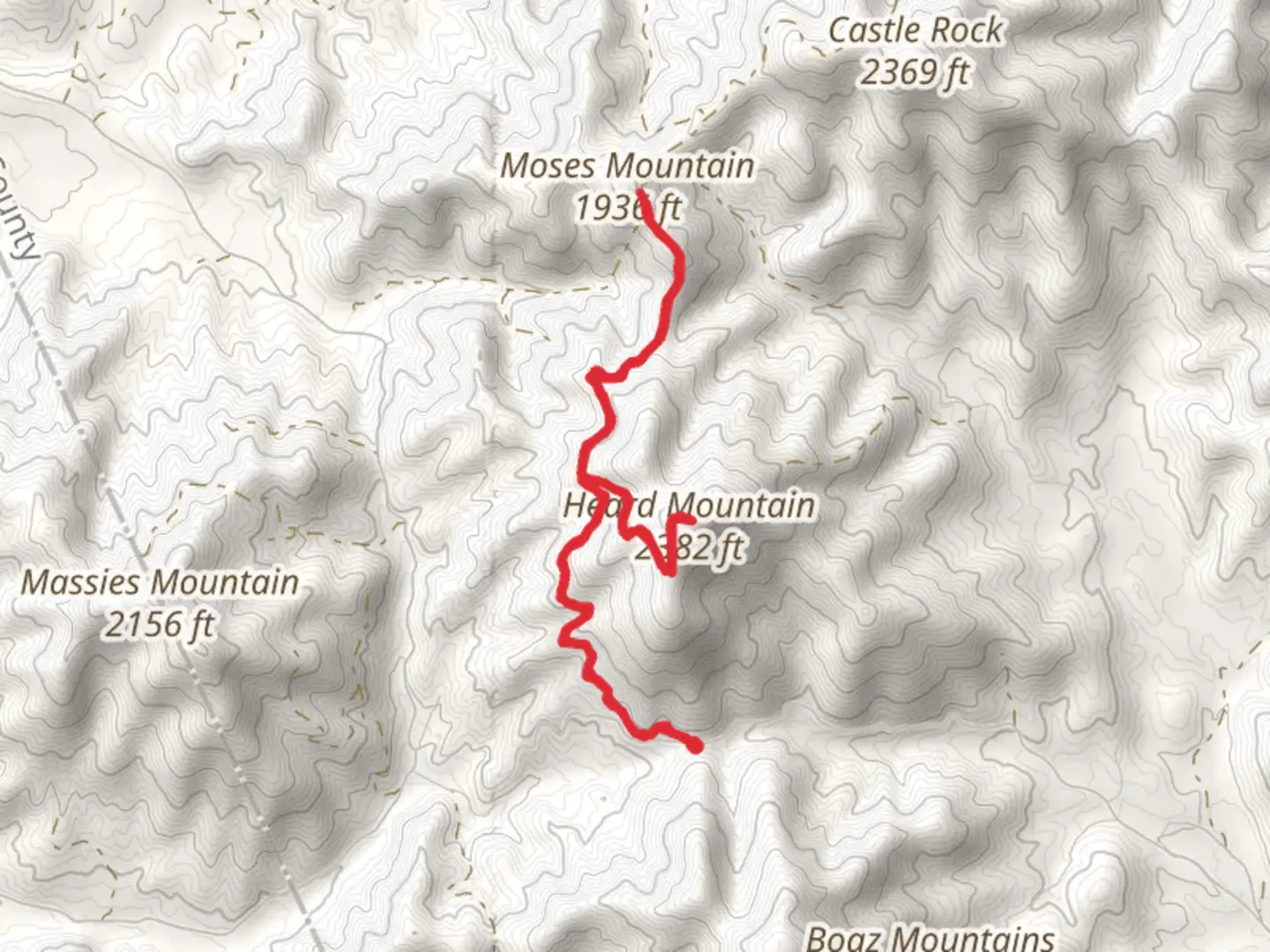 An image depicting the trail Heards Mountain Trail and Moses Mountain Trail and its surrounding area.