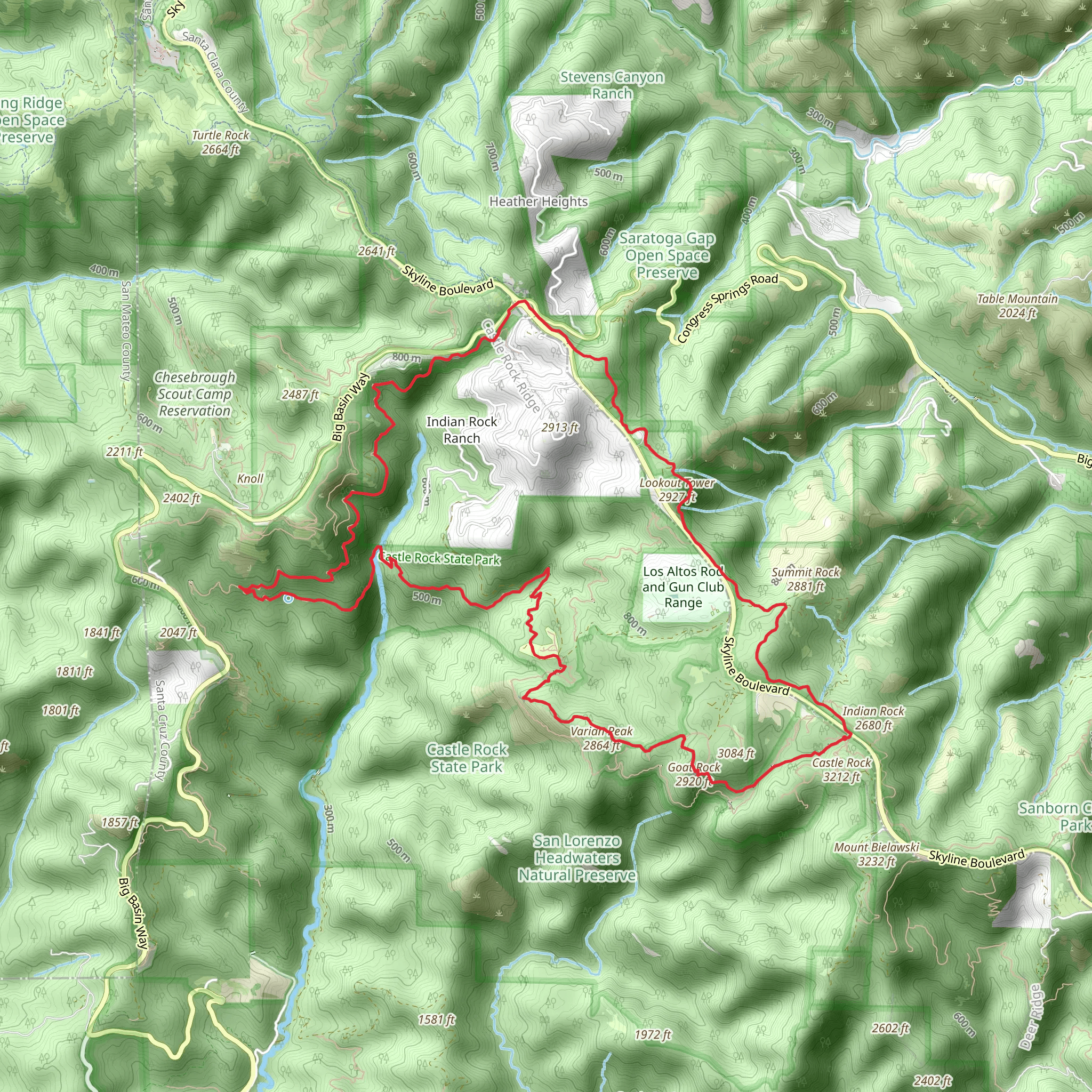 Saratoga and Summit Rock Loop Trail mobile static map