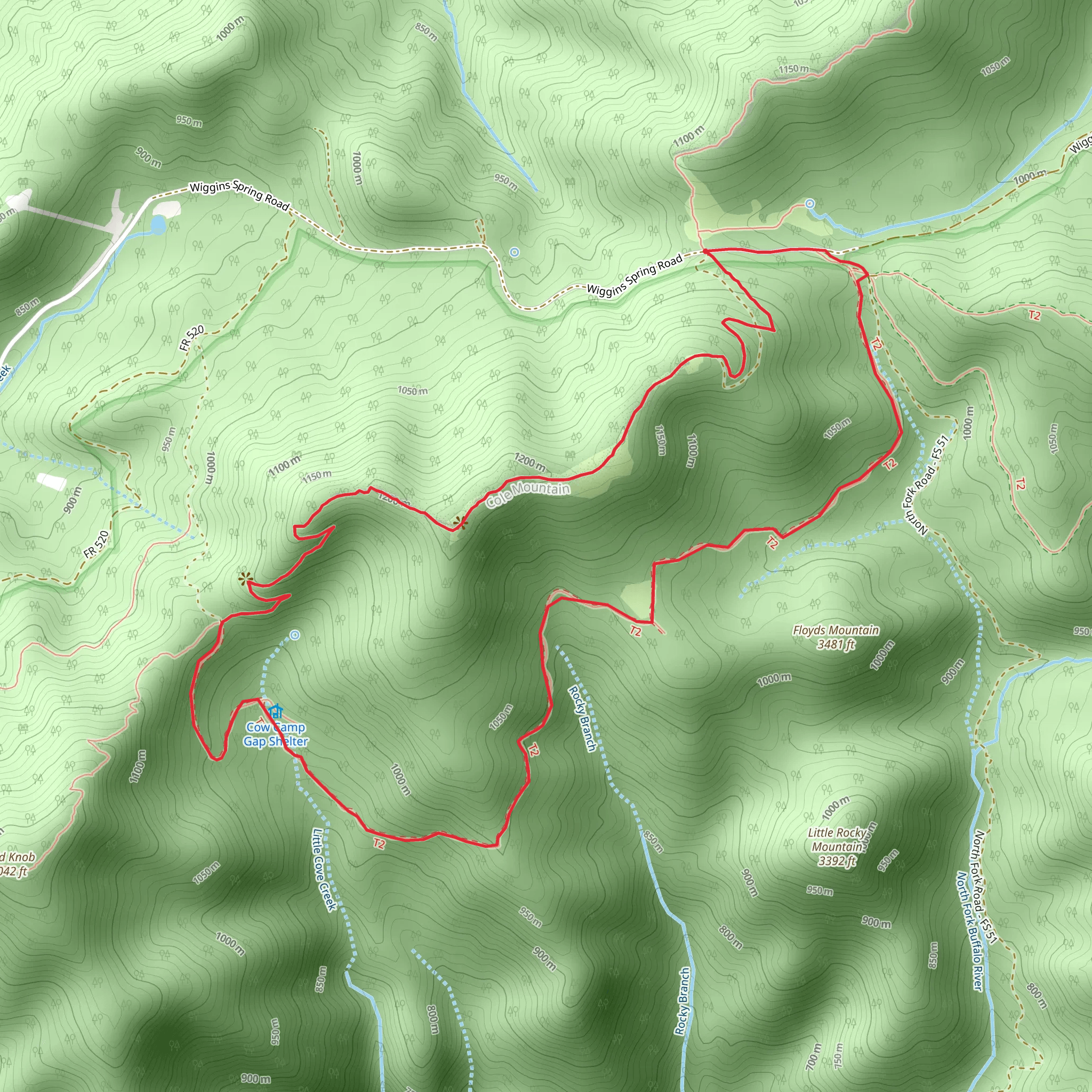 Cole Mountain, Cow Camp Gap and Hotel Loop Trail mobile static map
