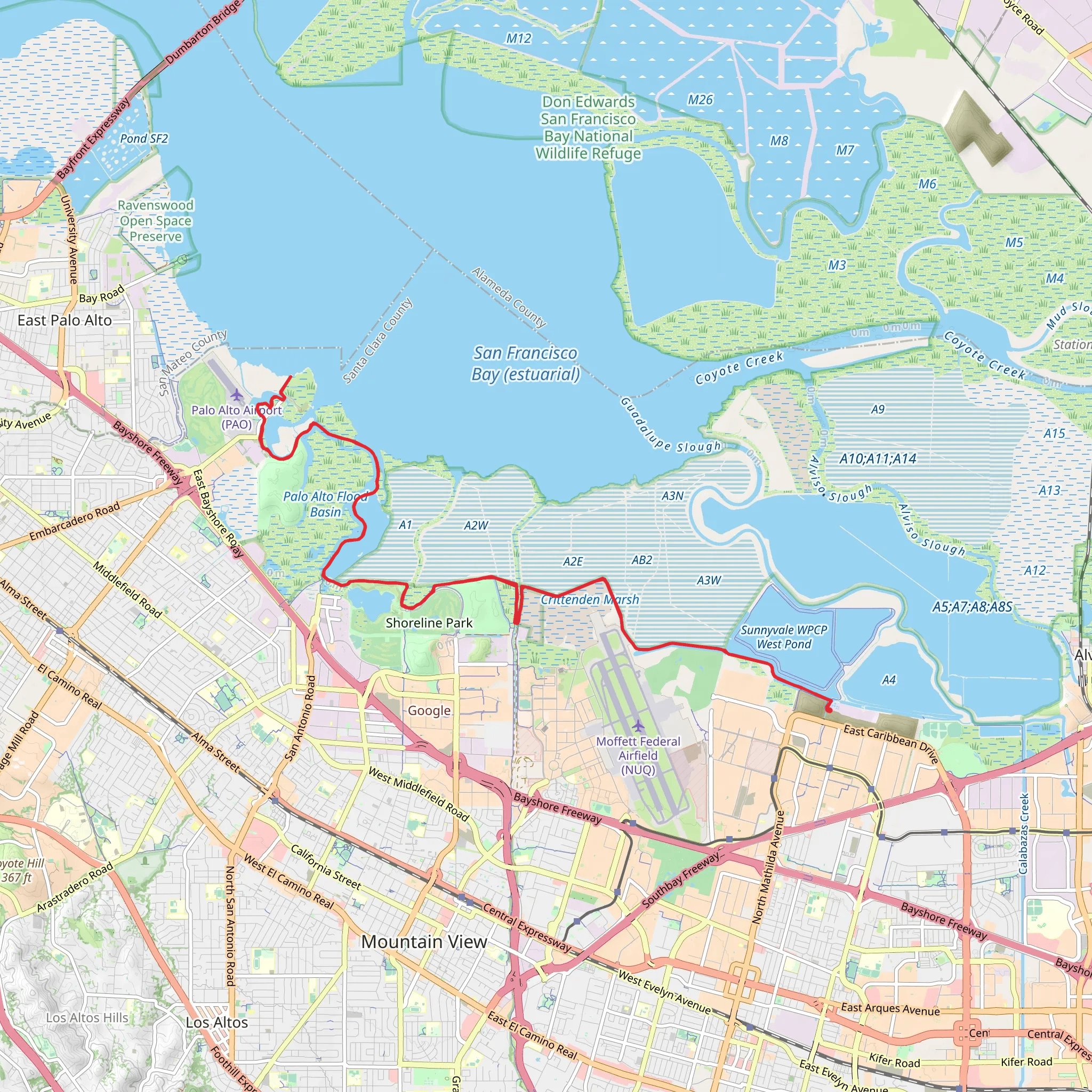 San Francisco Bay and Adobe Creek Trail mobile static map