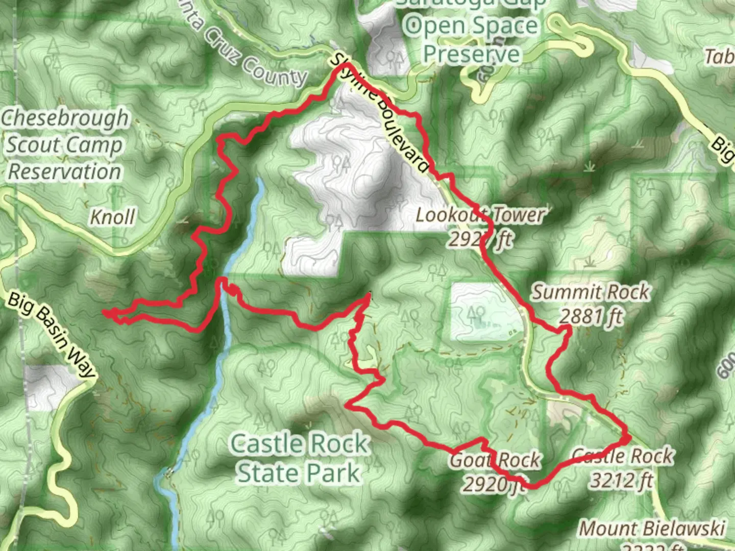 An image depicting the trail Saratoga and Summit Rock Loop Trail and its surrounding area.