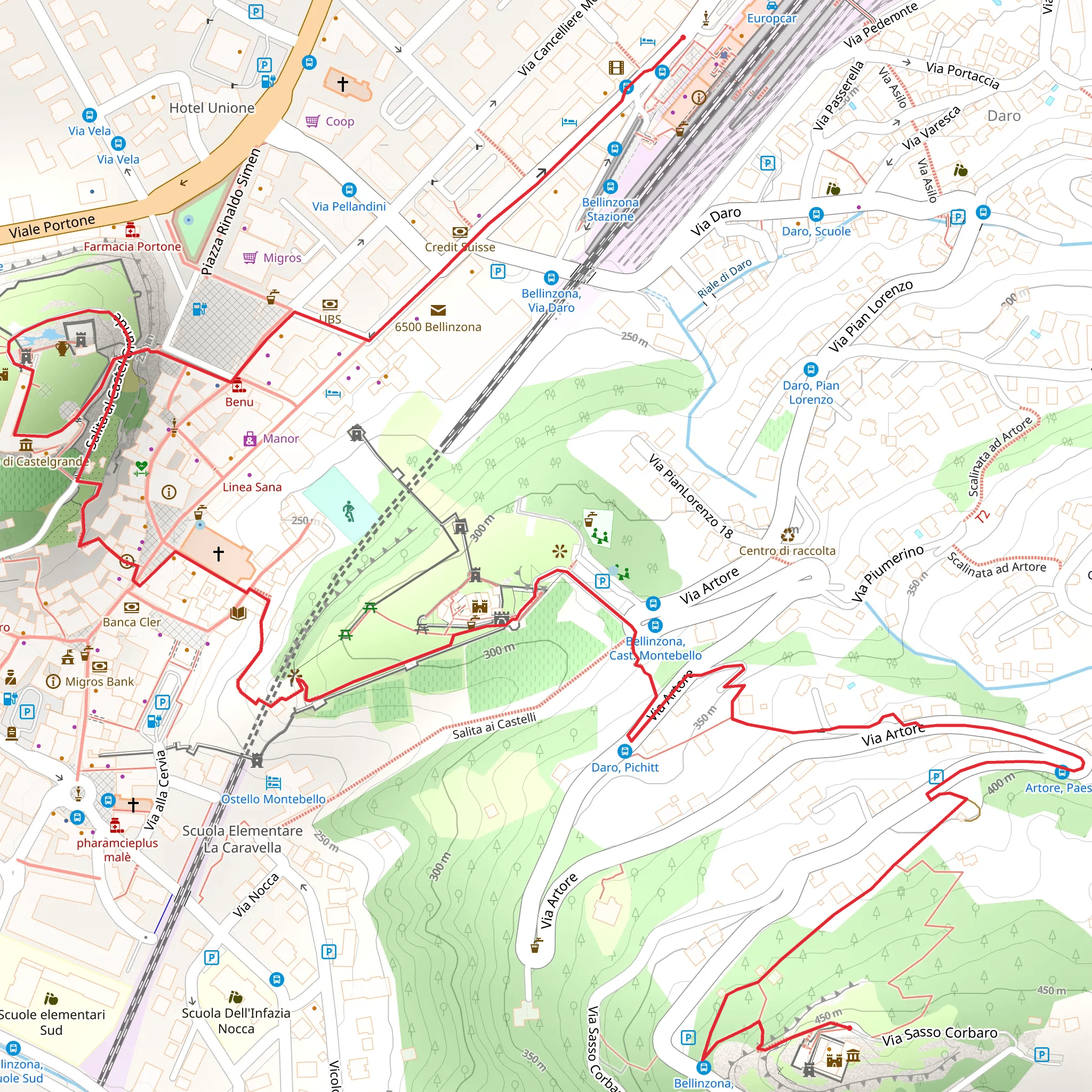 Castelgrande, Castello di Montebello and Castello di Sasso Corbaro mobile static map