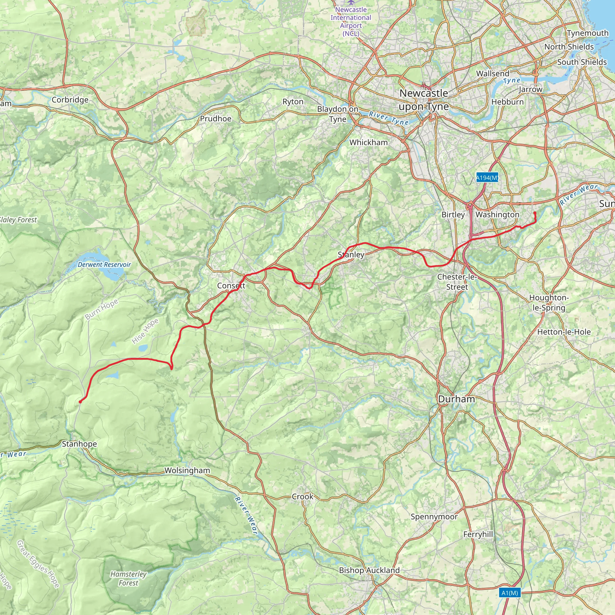 Washington to Crawleyside Walk mobile static map