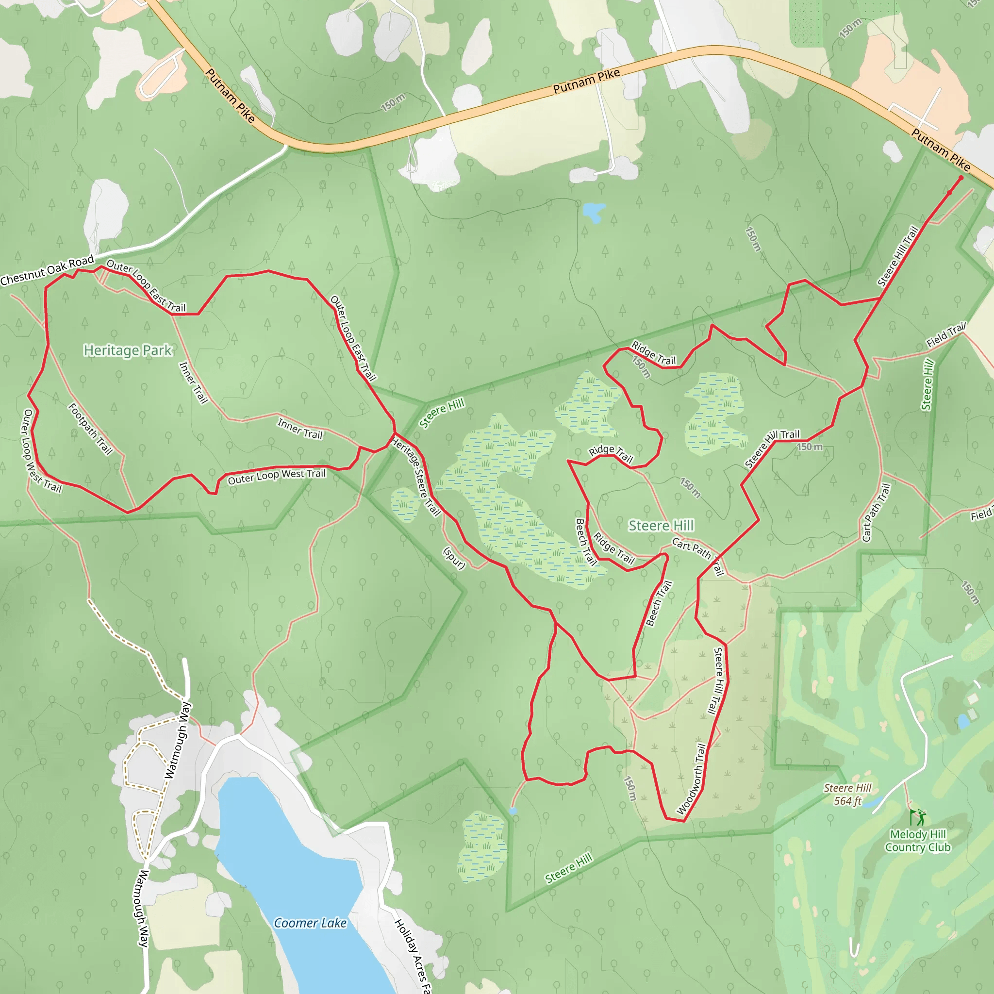 Steere Hill, Woodworth Trail and Outer Loop West Trail Loop mobile static map