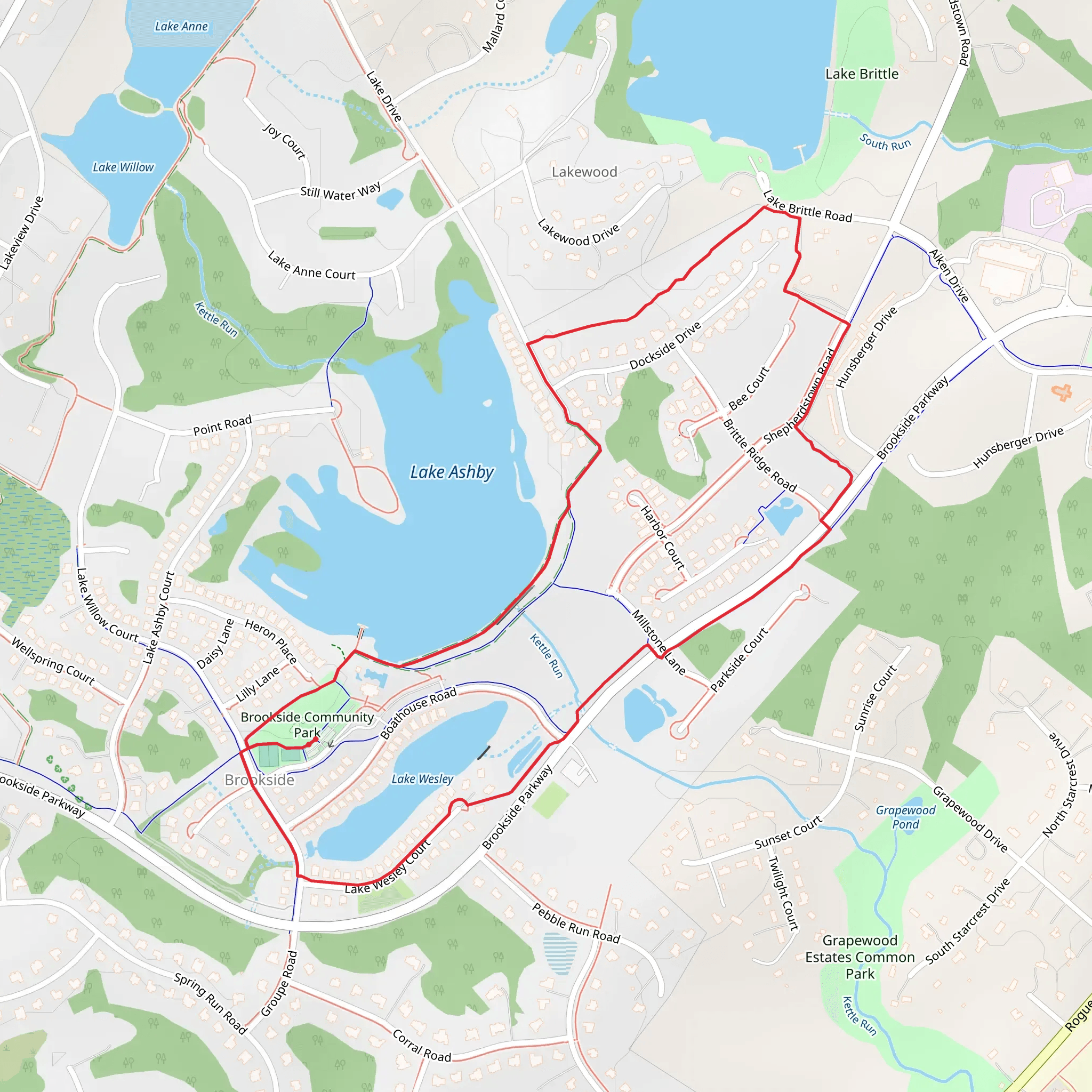 Lake Ashby and Lake Wesley Loop mobile static map
