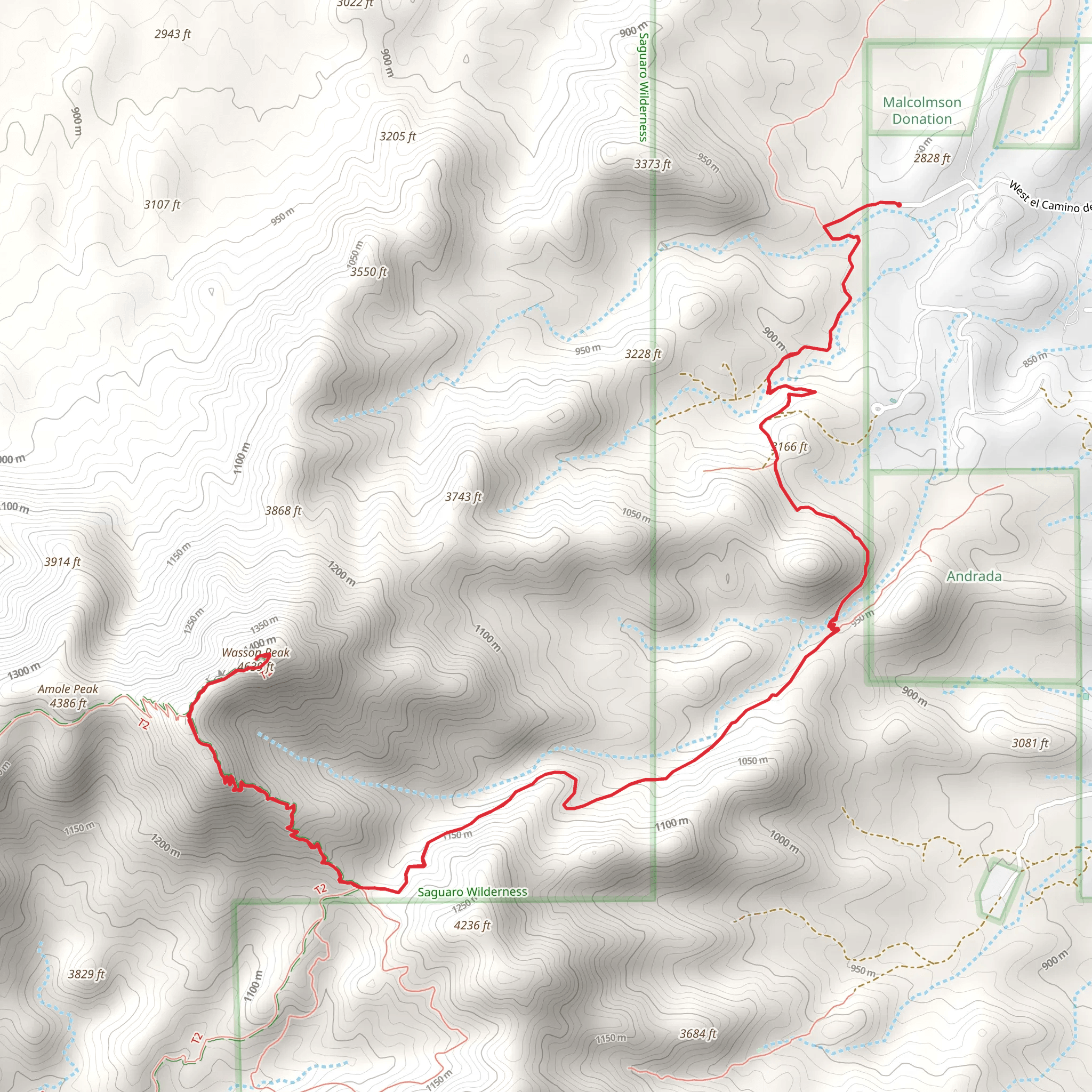 Wasson Peak via King Canyon and Sweetwater Trail mobile static map
