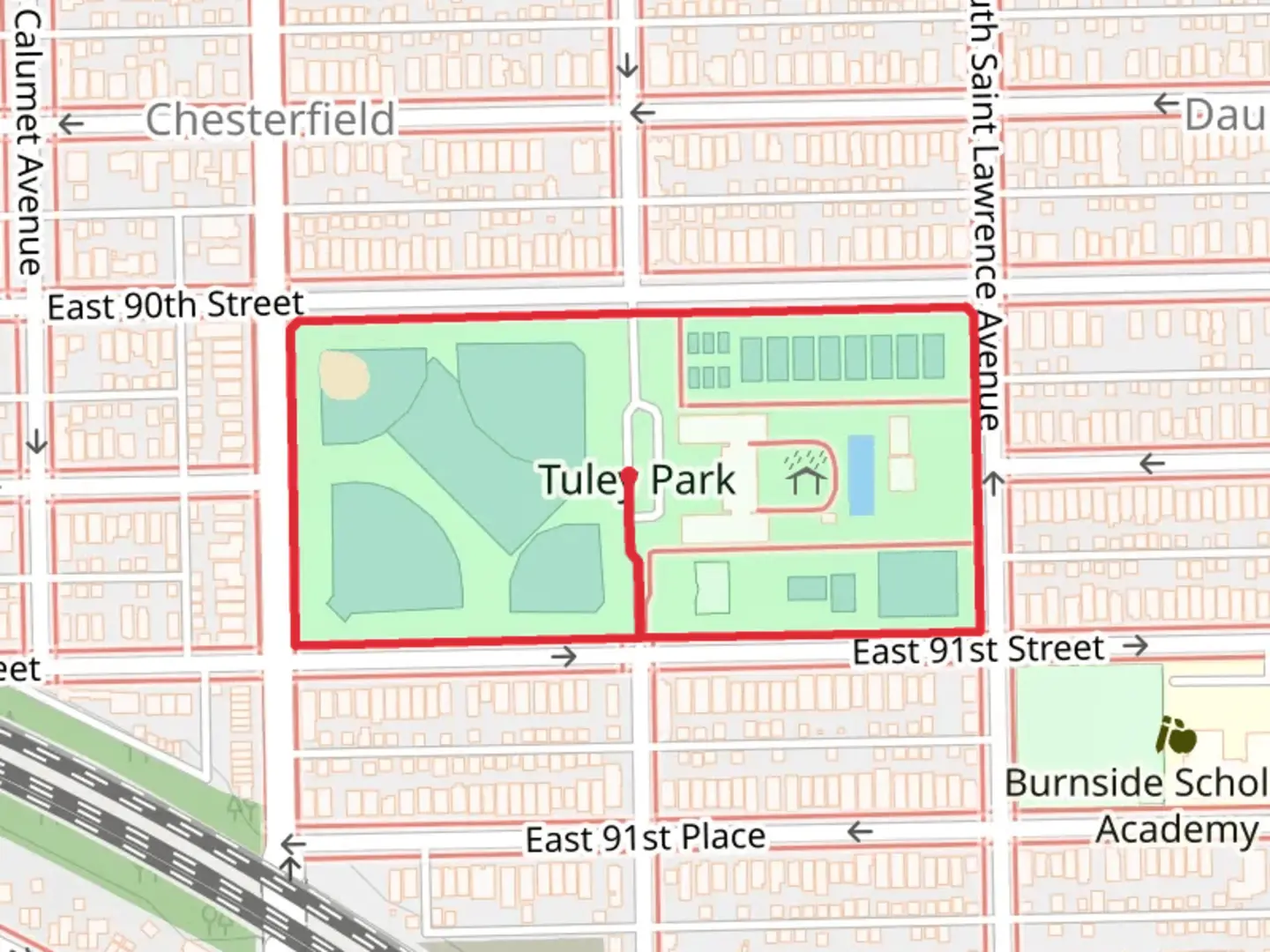 An image depicting the trail Tuley Park Loop and its surrounding area.