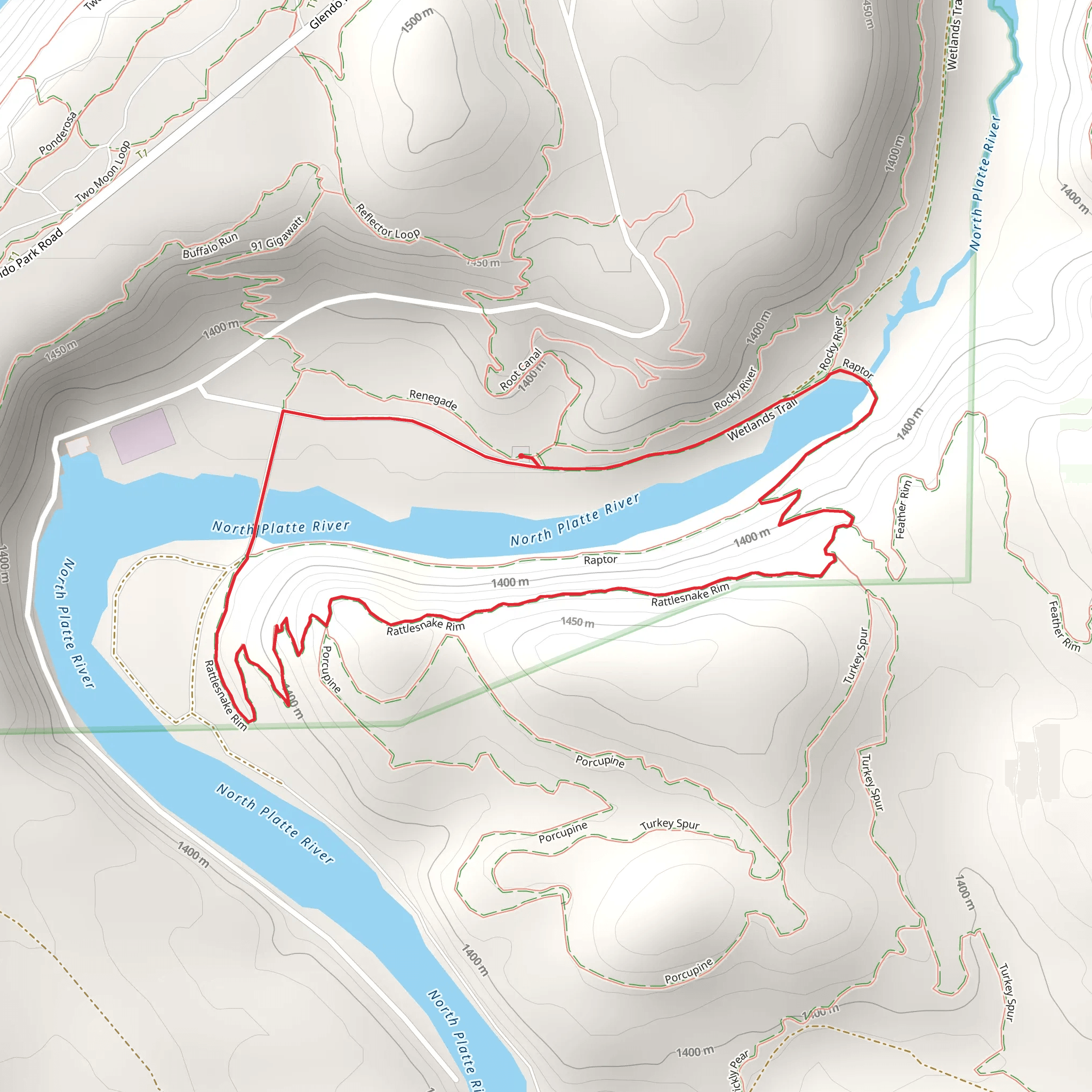Rattlesnake Rim - Raptor - Wetlands Loop Trail mobile static map