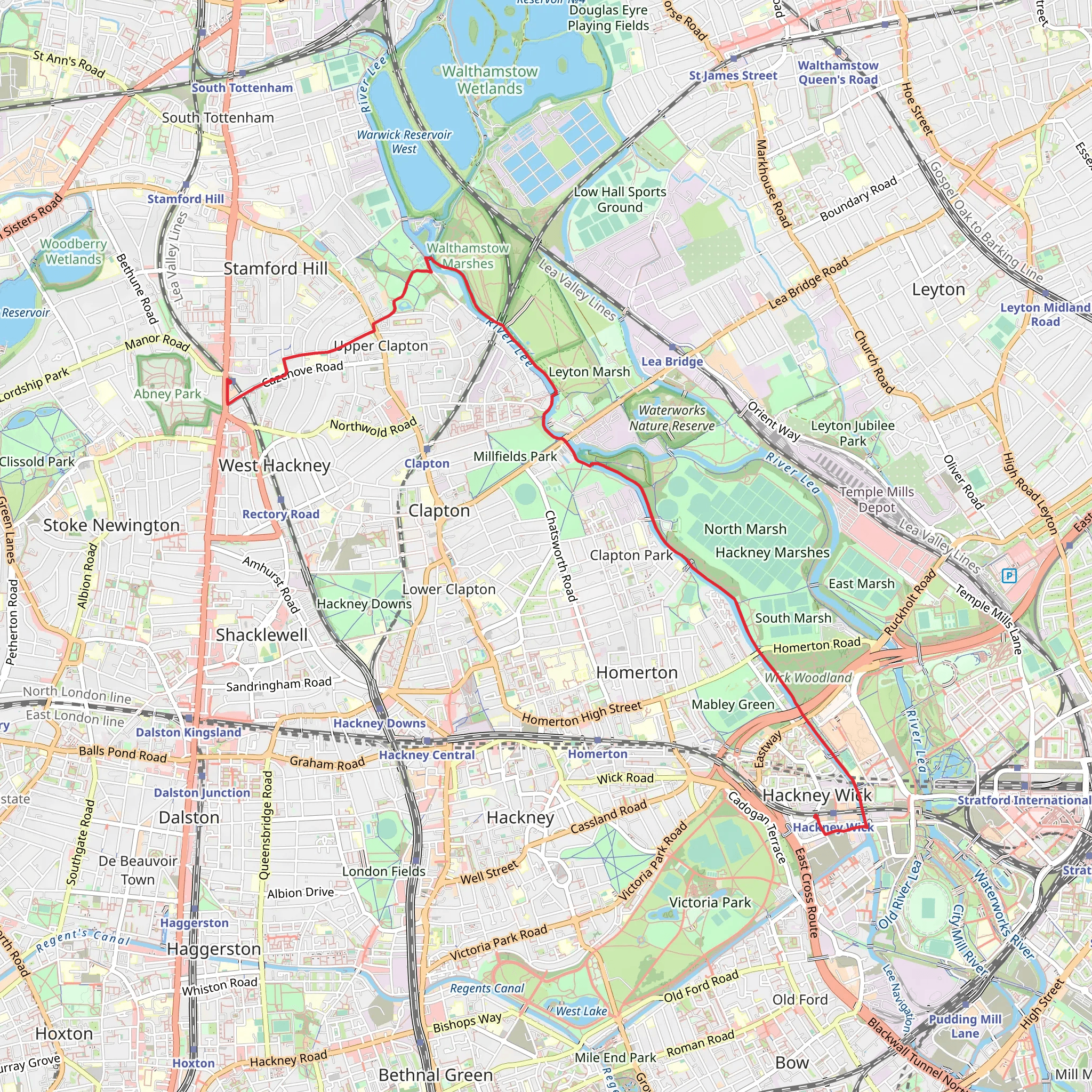 Stoke Newington to Hackney Wick Walk mobile static map
