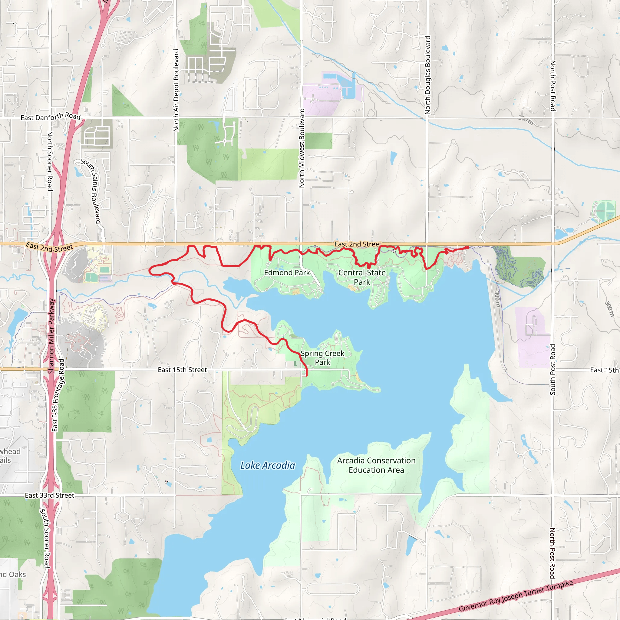Edmond and Central State Park - Spring Creek Trail mobile static map