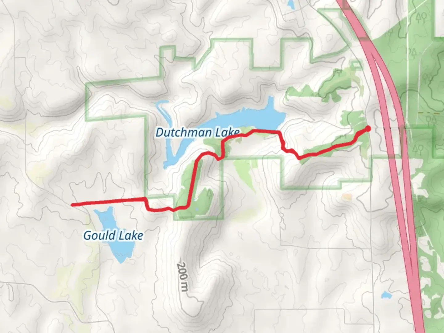 An image depicting the trail Dutchman Lake via River to River Trail and its surrounding area.