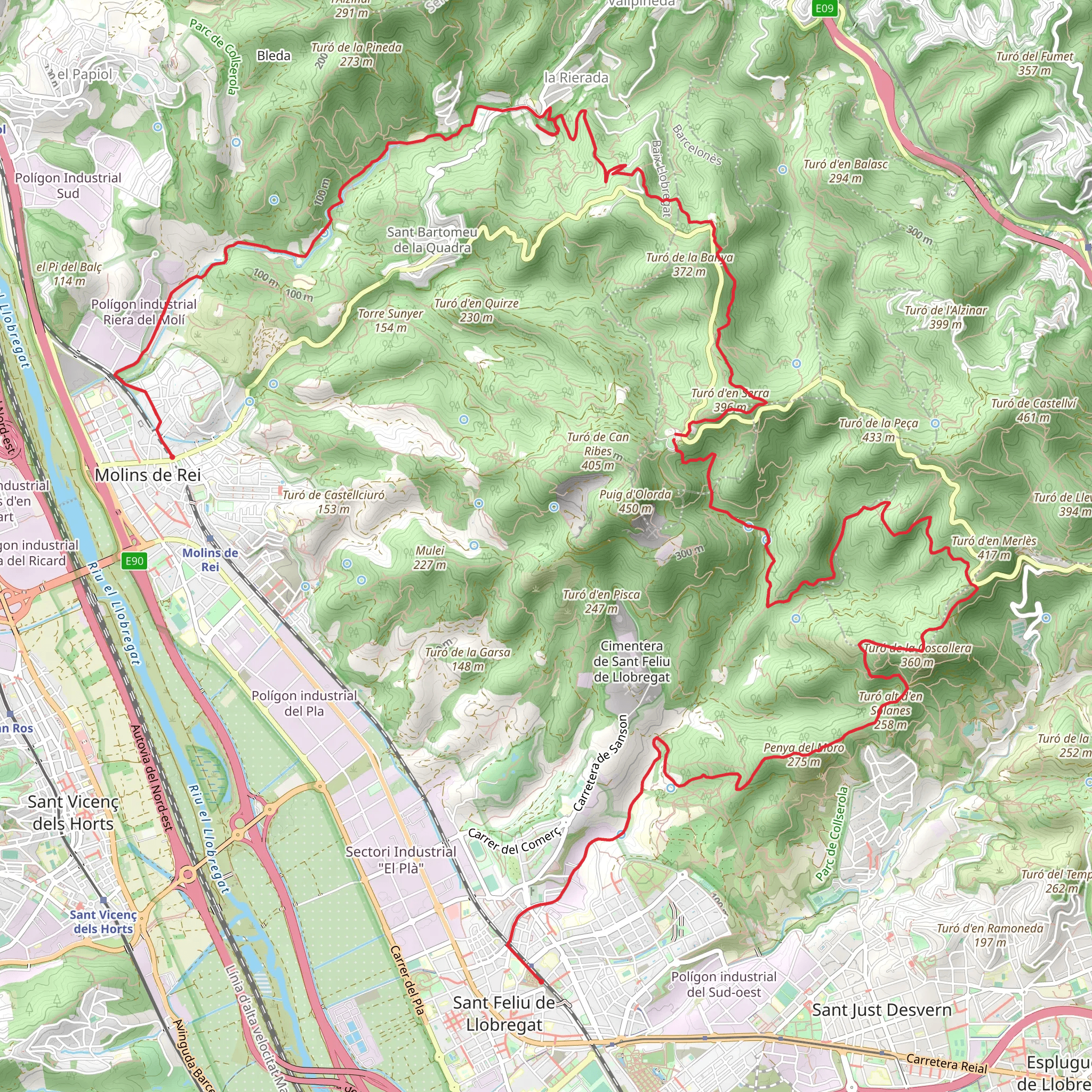 Sant Feliu de Llobregat - Molins de Rei PR C 165 mobile static map