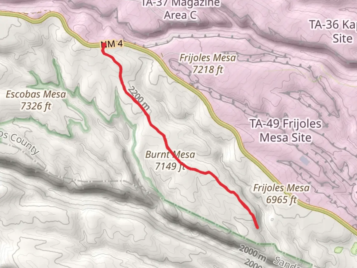 An image depicting the trail Burnt Mesa Trail and its surrounding area.