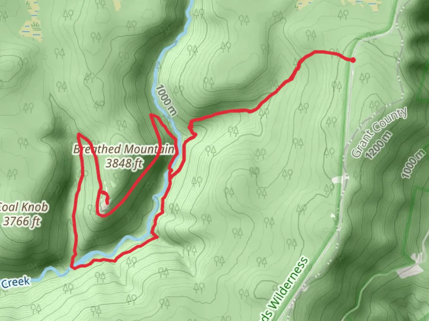 An image depicting the trail Fisher SPring Run, Red Creek and Rocky Point Loop Trail and its surrounding area.