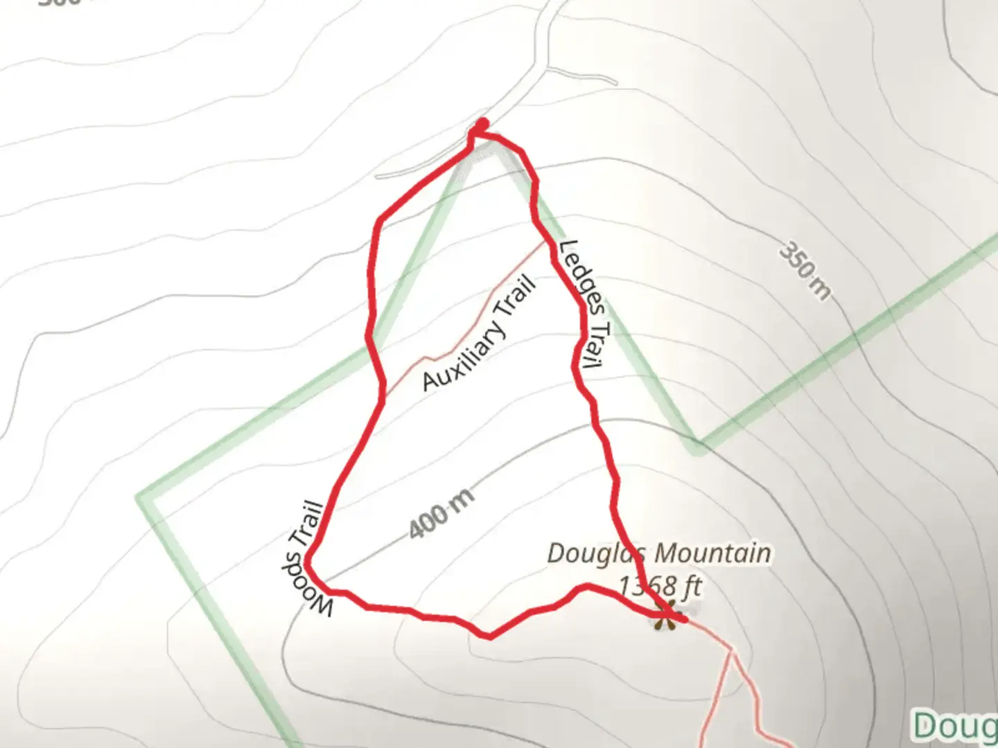 An image depicting the trail Douglas Mountain via Woods Trail and its surrounding area.