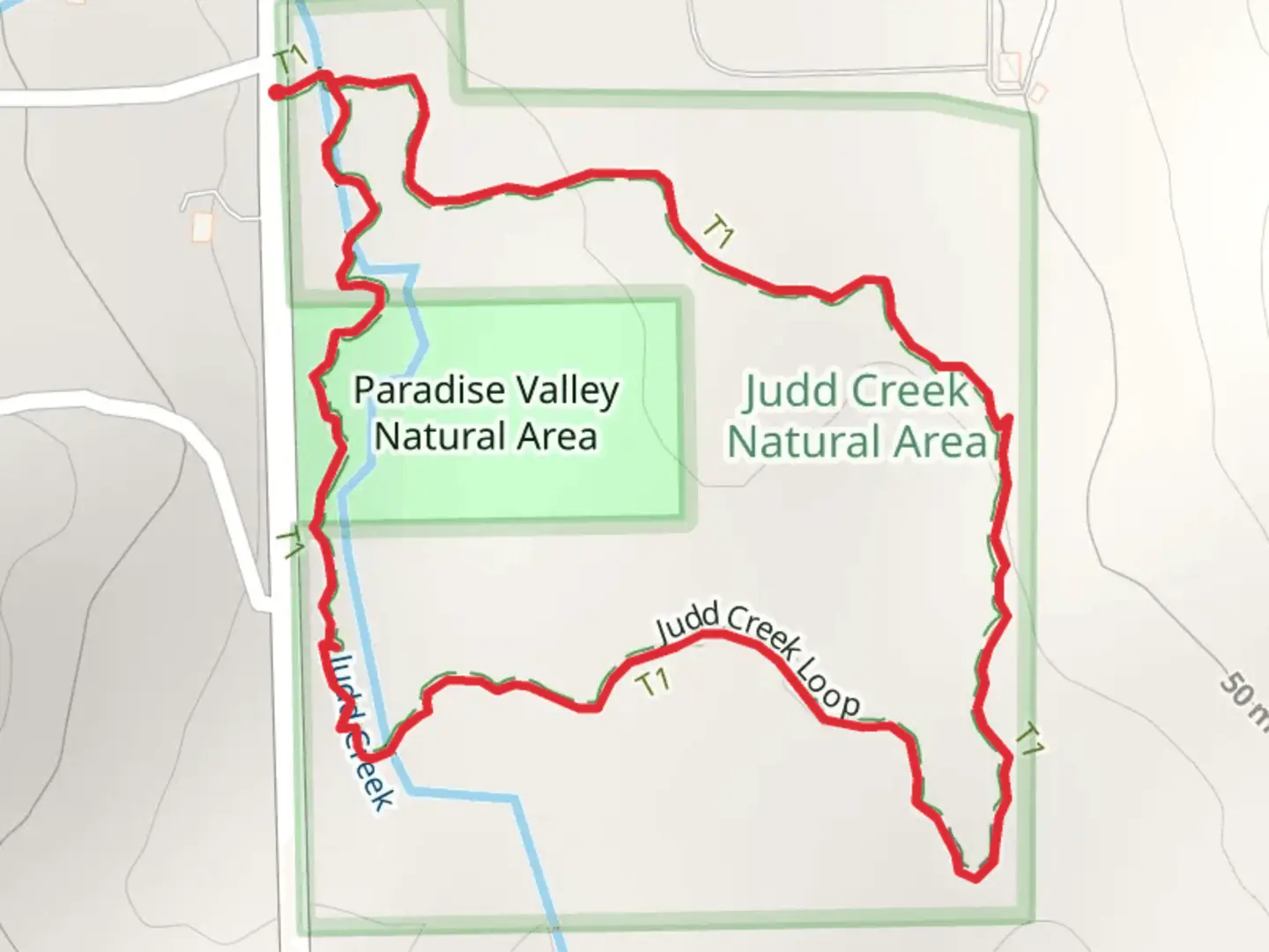 An image depicting the trail Paradise Valley Natural Area Loop and its surrounding area.