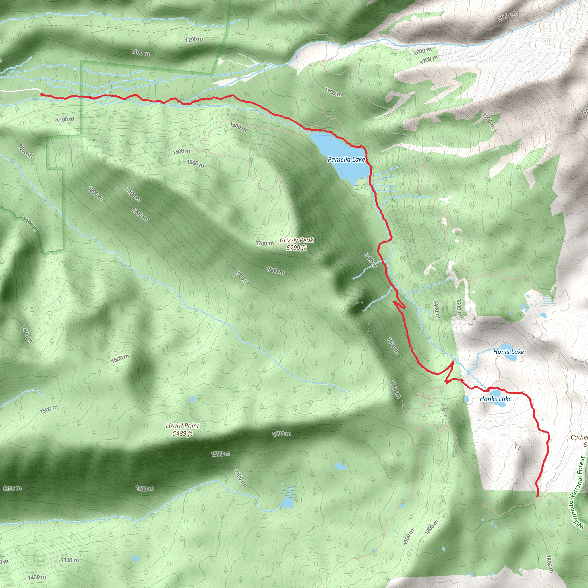 Old Hunts Cove Trail via Pamelia Lake and Hunt Creek Trail mobile static map