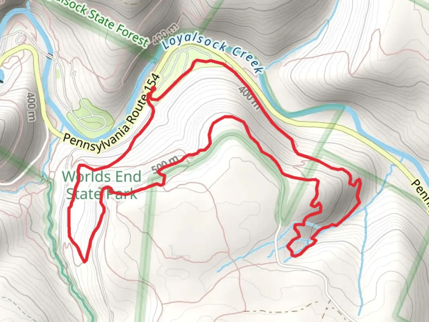 An image depicting the trail Loyalsock Creek Loop and its surrounding area.