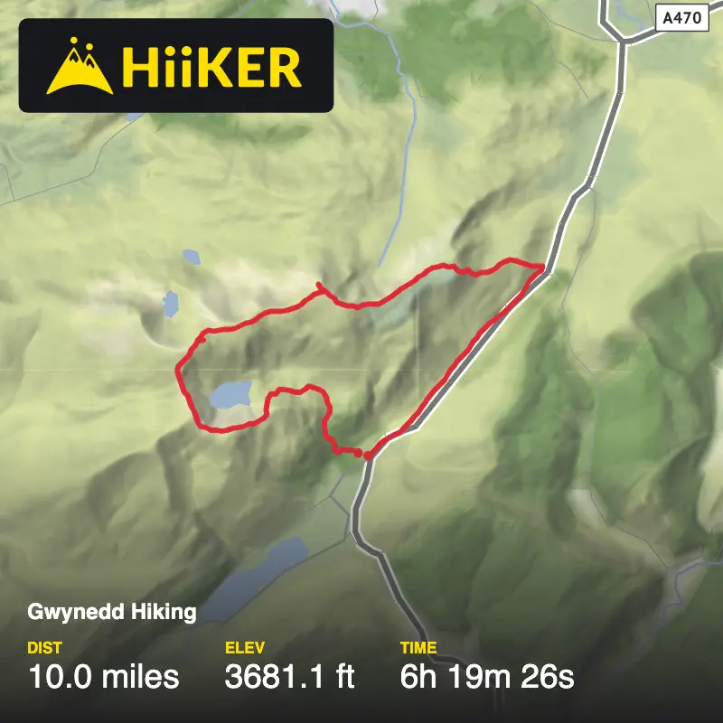 A map preview of the recording Cadair Idris from Dol Idris and via Minffordd path up and over Mynydd Moel down.