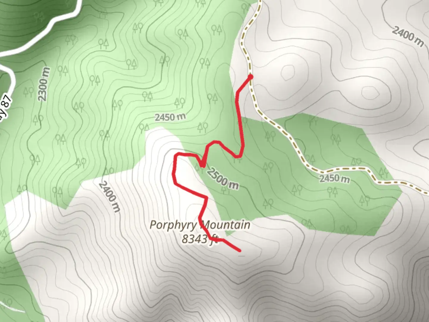 An image depicting the trail Porphyry Mountain and its surrounding area.