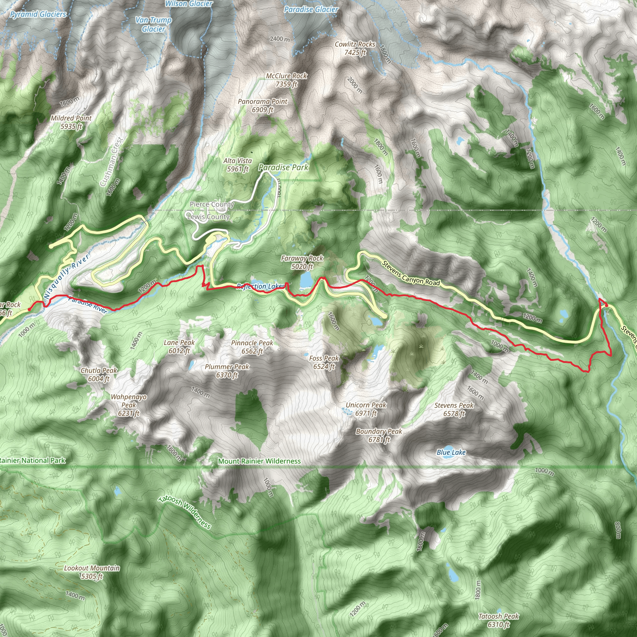 Wonderland Trail from Stevens Canyon Road mobile static map