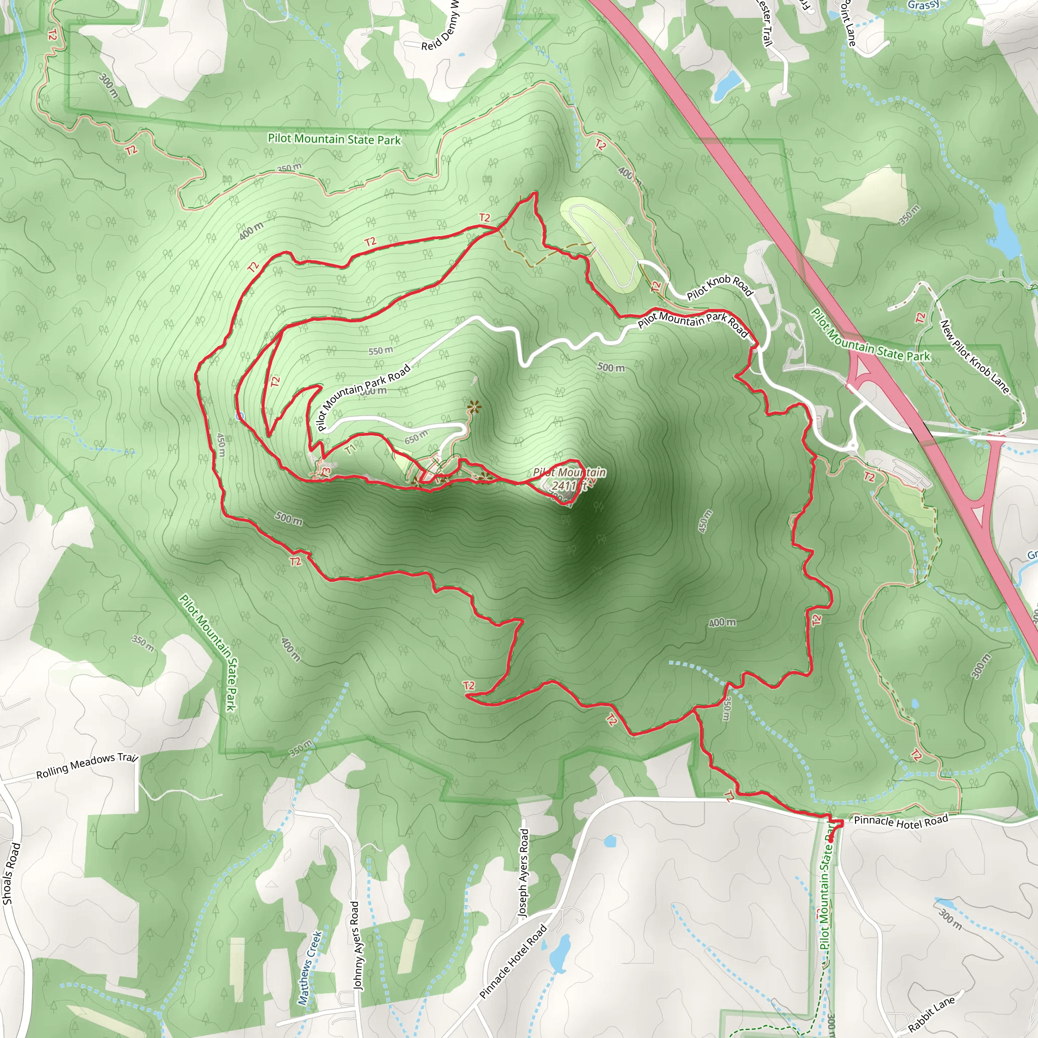 Pilot Mountain Loop via Ledge Spring Trail and Grindstone Trail mobile static map